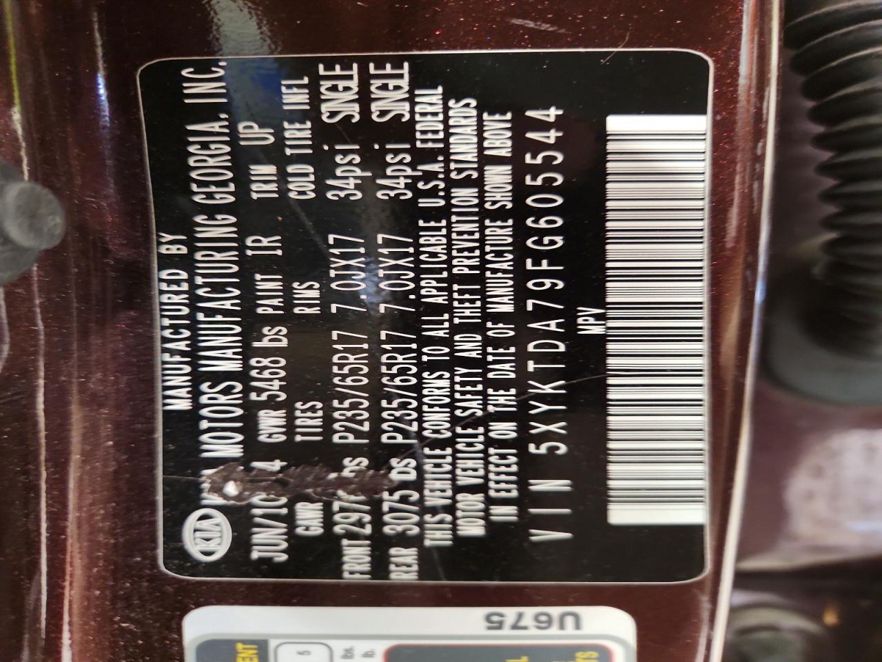 2015 Kia Sorento Lx Burgundy vin: 5XYKTDA79FG605544