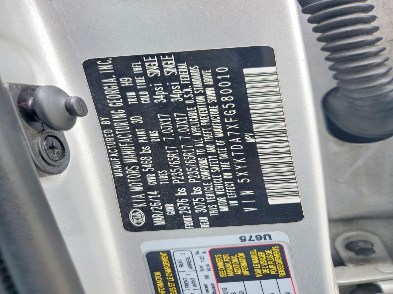 2015 Kia Sorento Lx Silver vin: 5XYKTDA7XFG580010