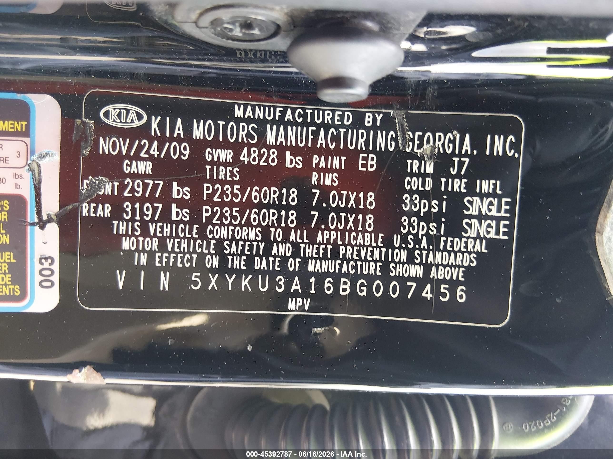 2011 Kia Sorento Ex Черный vin: 5XYKU3A16BG007456