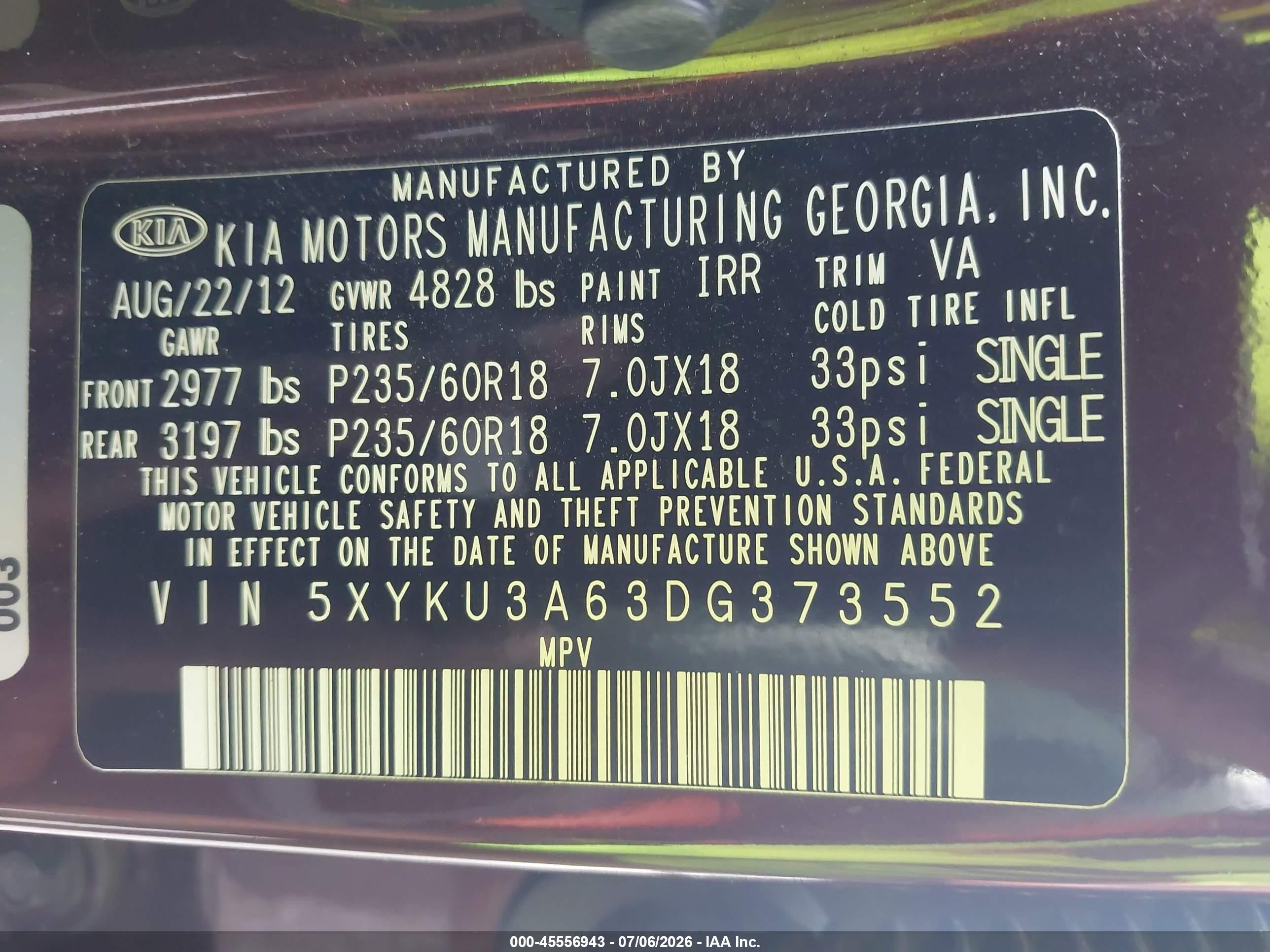 2013 Kia Sorento Ex Burgundy vin: 5XYKU3A63DG373552