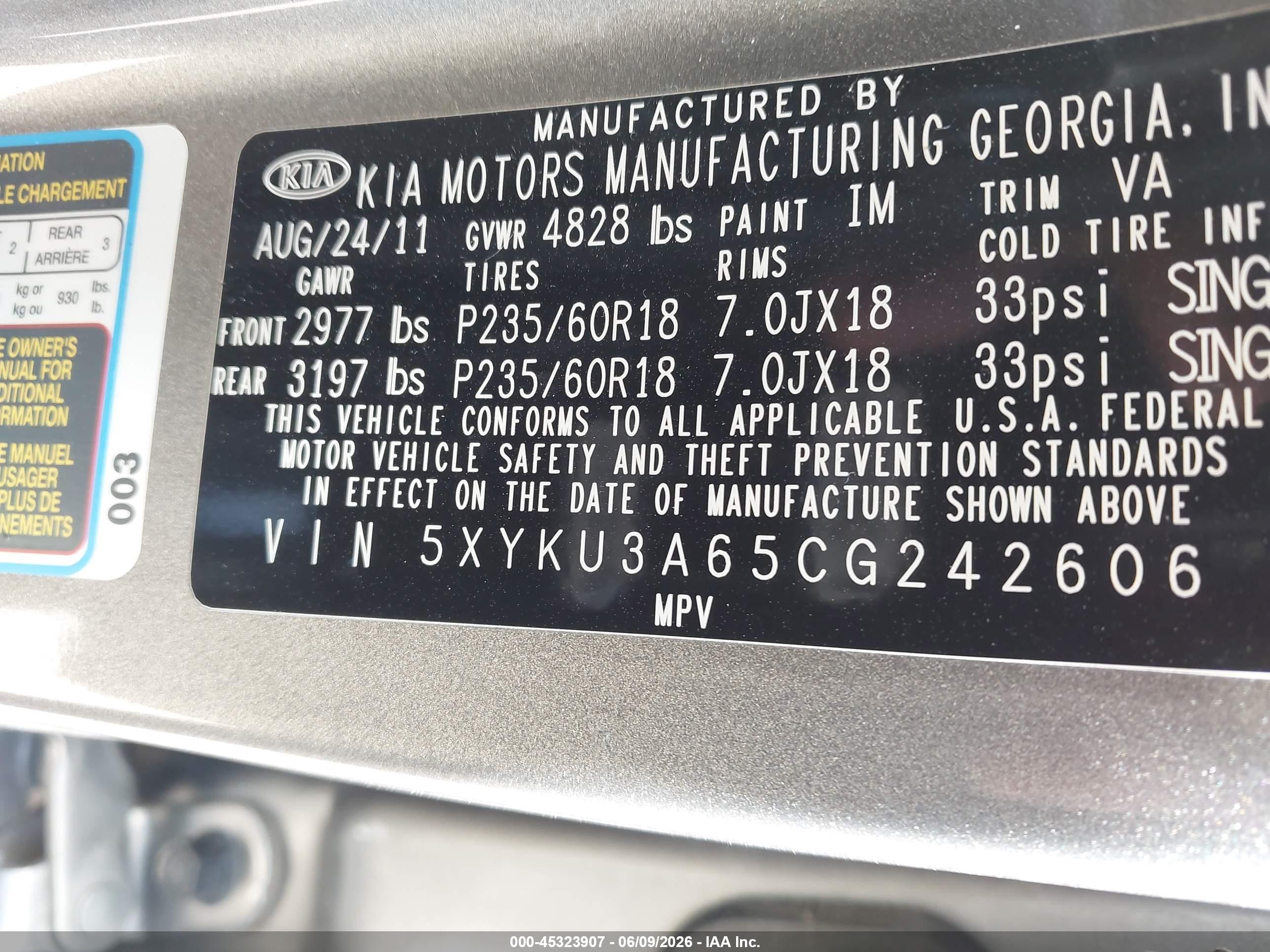 2012 Kia Sorento Ex Gray vin: 5XYKU3A65CG242606