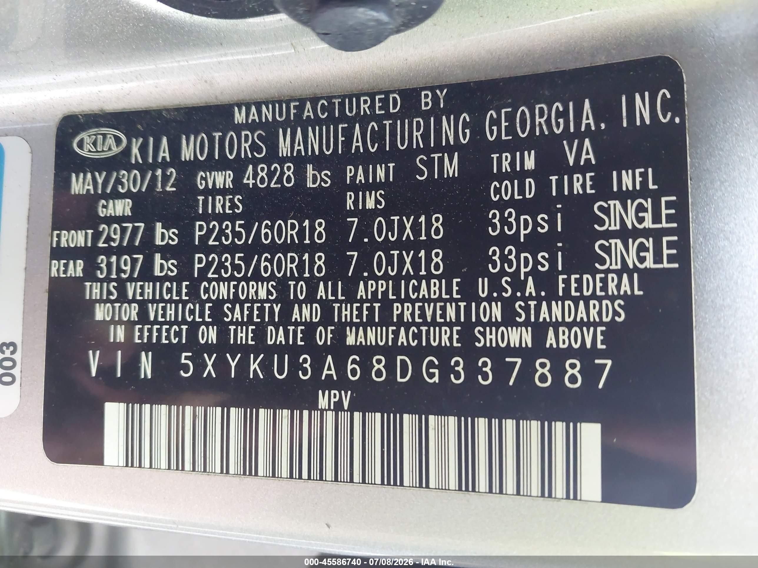 2013 Kia Sorento Ex Silver vin: 5XYKU3A68DG337887