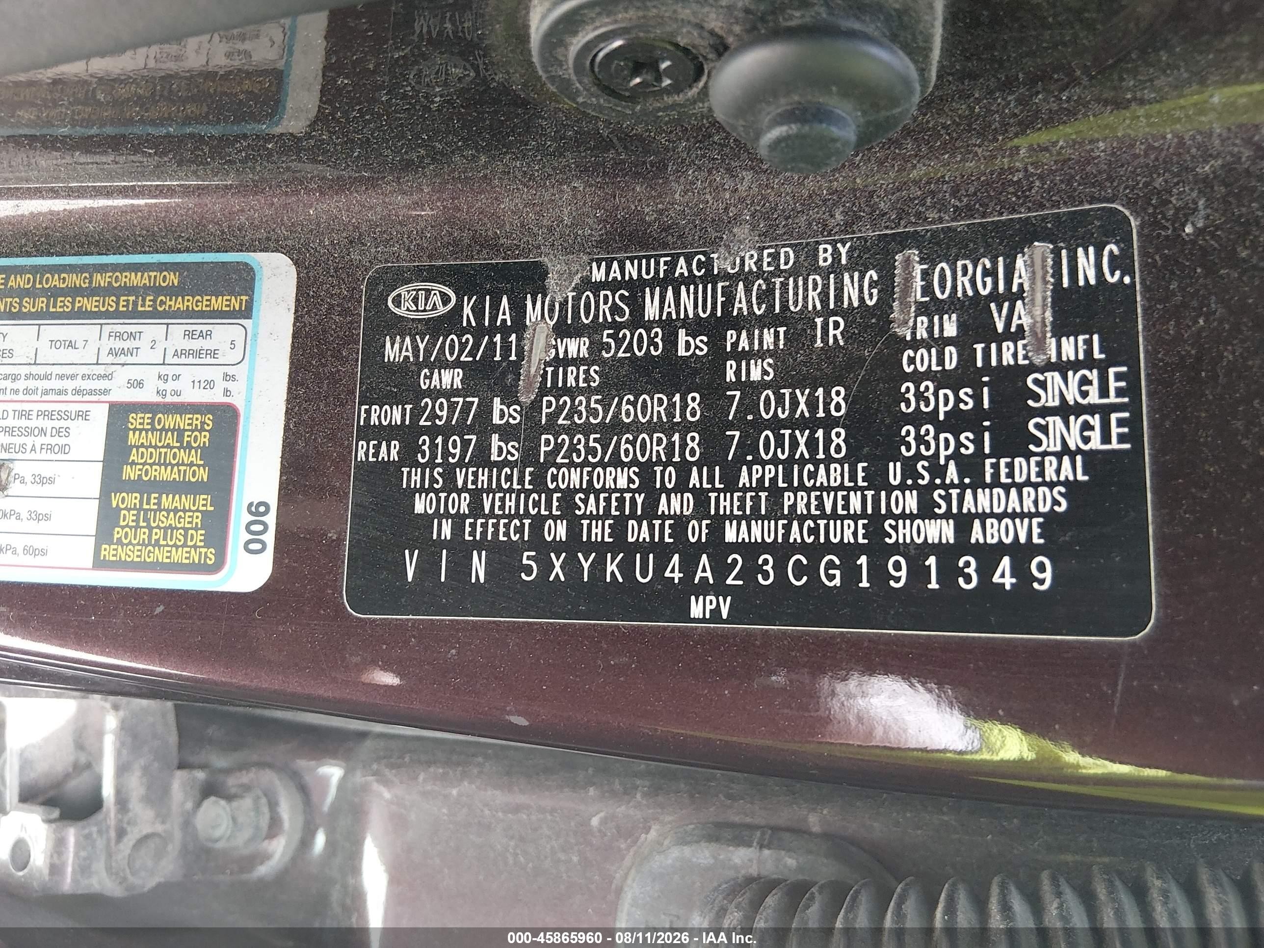 2012 Kia Sorento Ex V6 Maroon vin: 5XYKU4A23CG191349