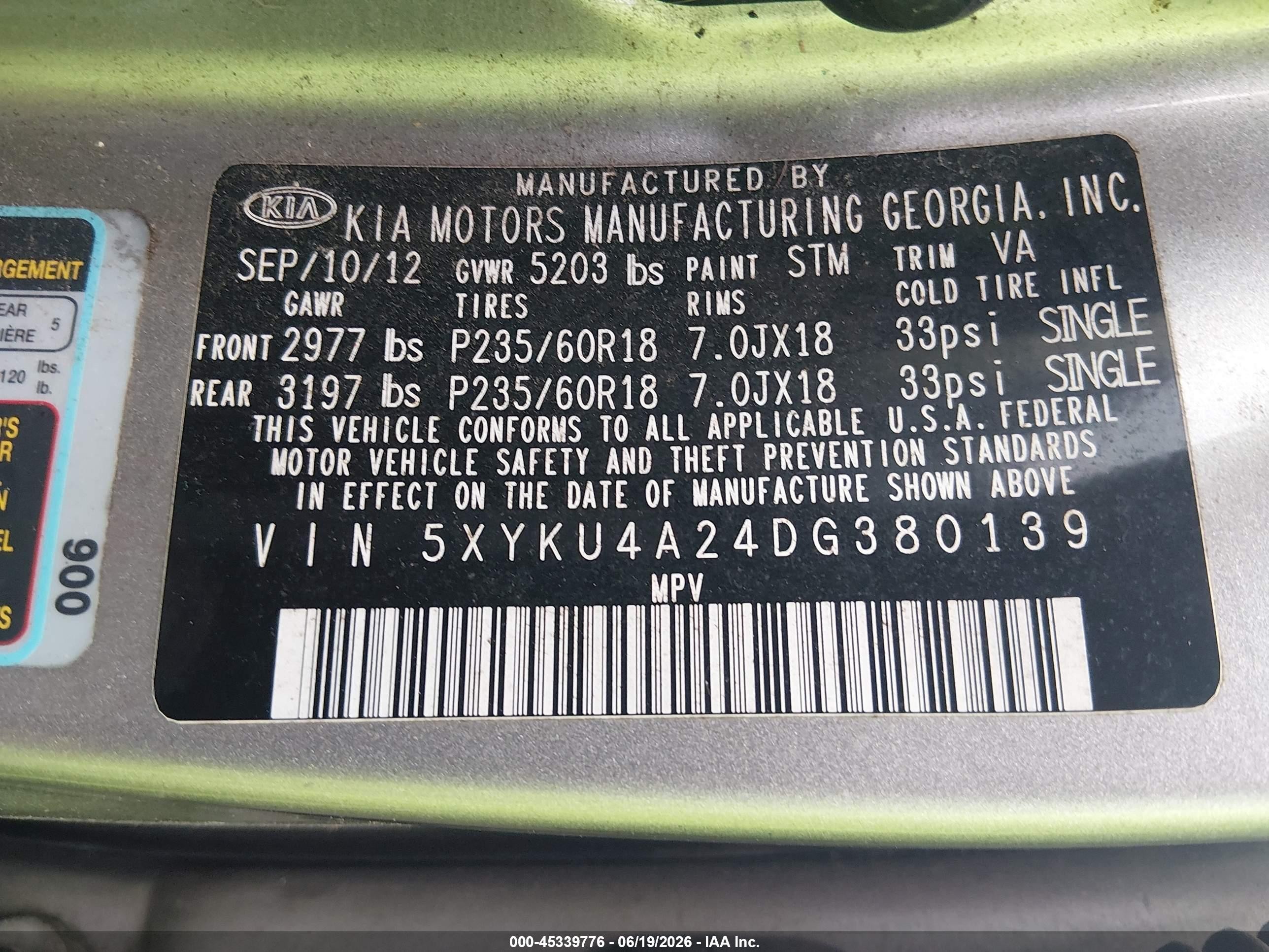 2013 Kia Sorento Ex V6 Gray vin: 5XYKU4A24DG380139