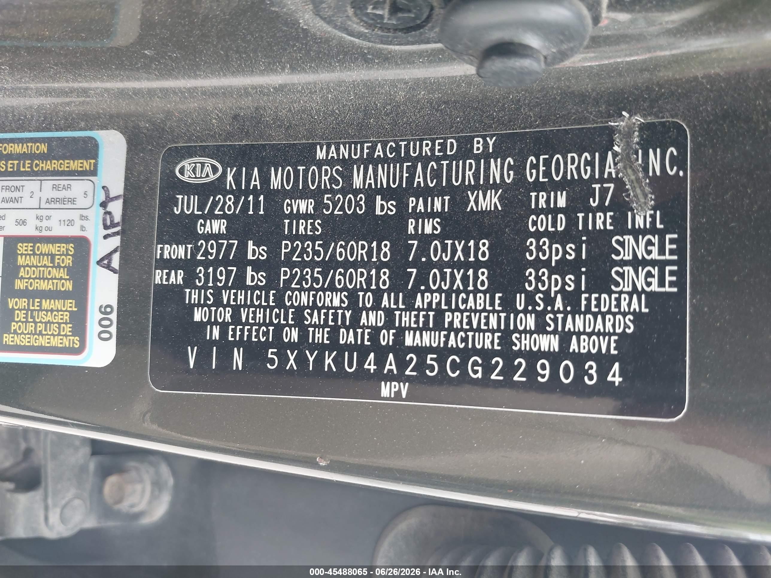 2012 Kia Sorento Ex V6 Green vin: 5XYKU4A25CG229034