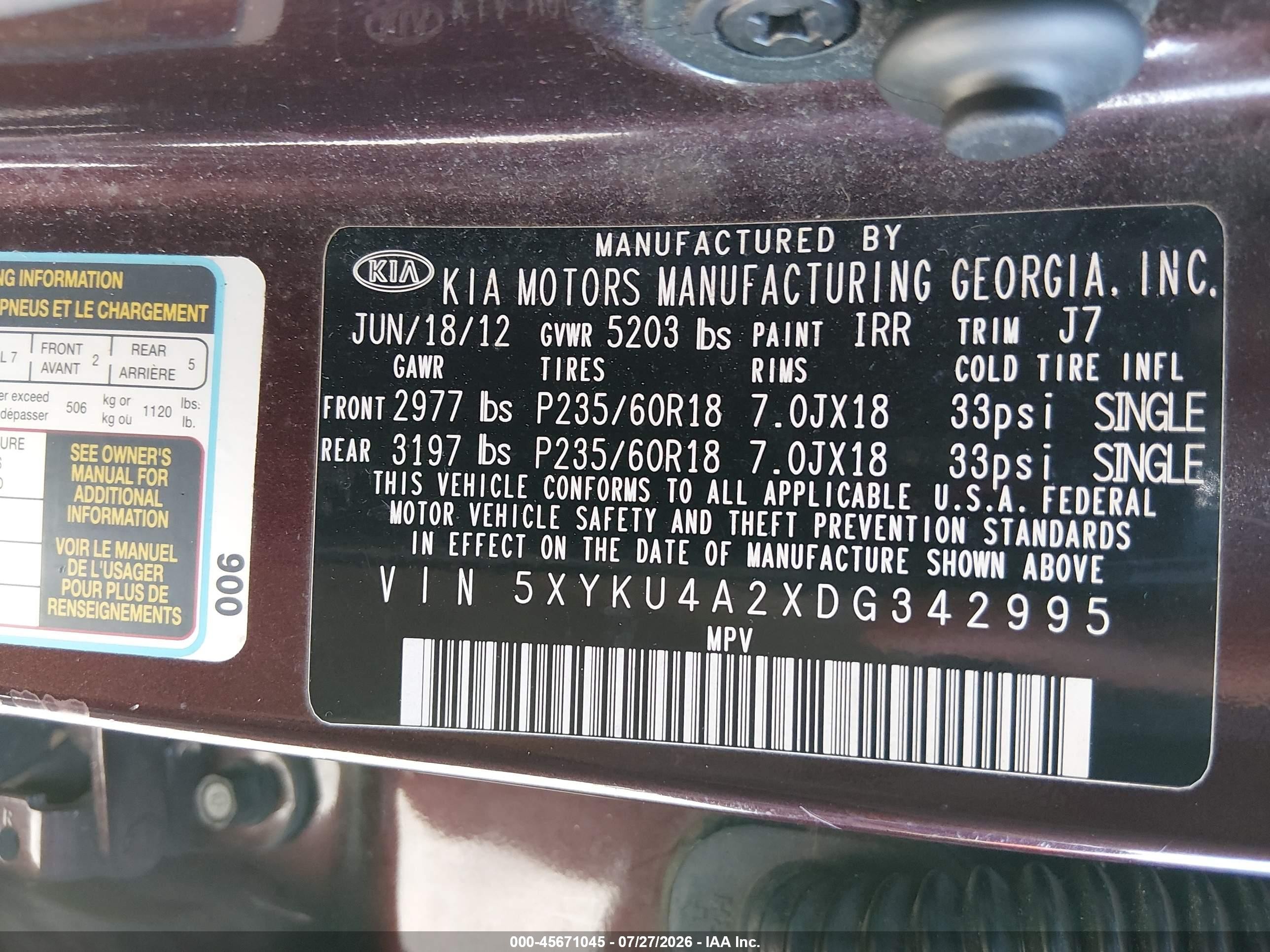 2013 Kia Sorento Ex V6 Beige vin: 5XYKU4A2XDG342995