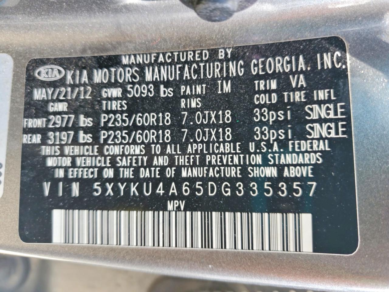2013 Kia Sorento Ex Gray vin: 5XYKU4A65DG335357