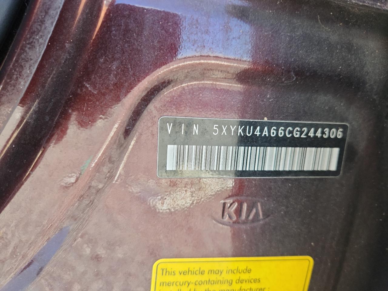 2012 Kia Sorento Ex Бордовый vin: 5XYKU4A66CG244306