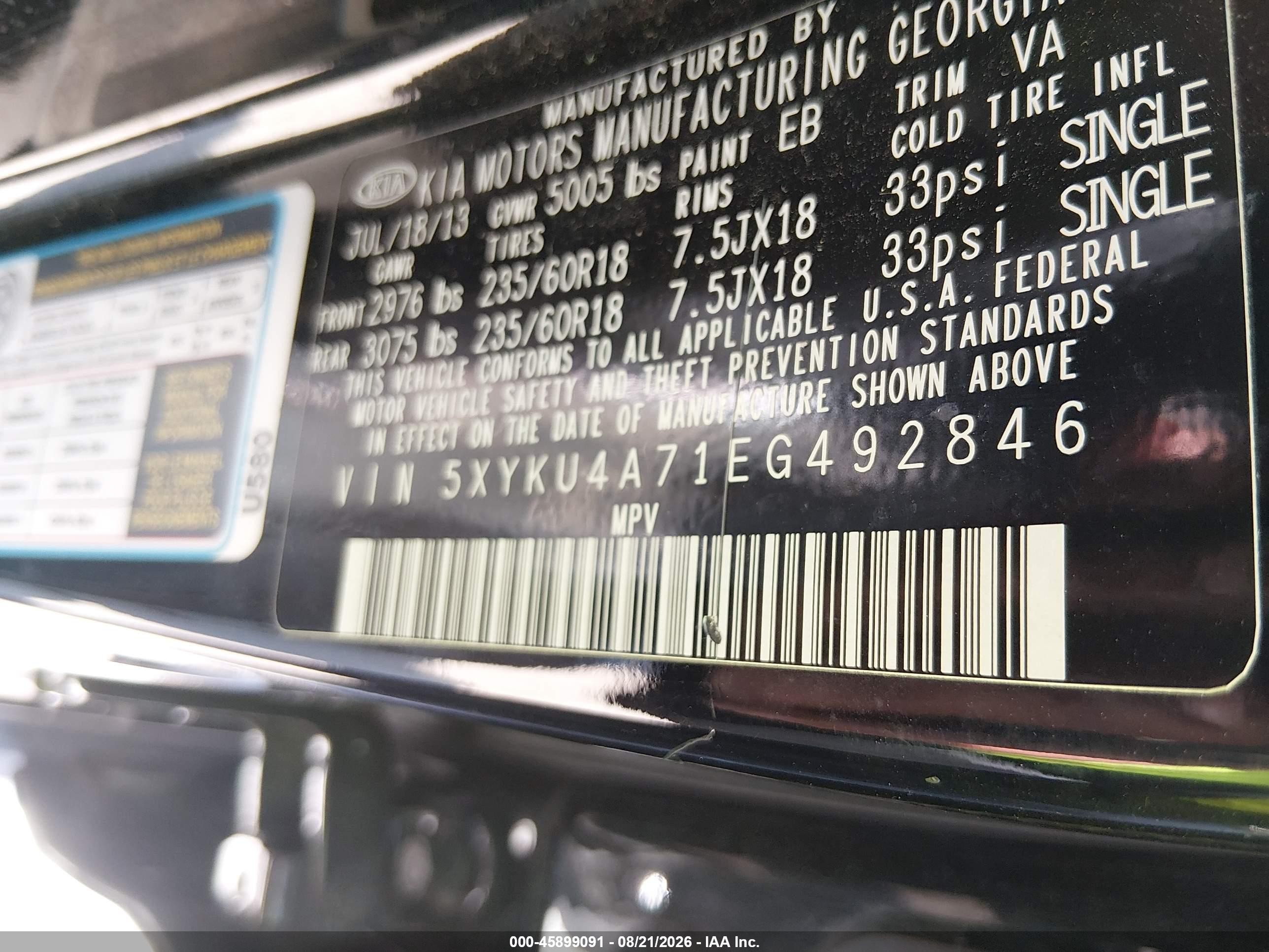 2014 Kia Sorento Ex V6 Черный vin: 5XYKU4A71EG492846
