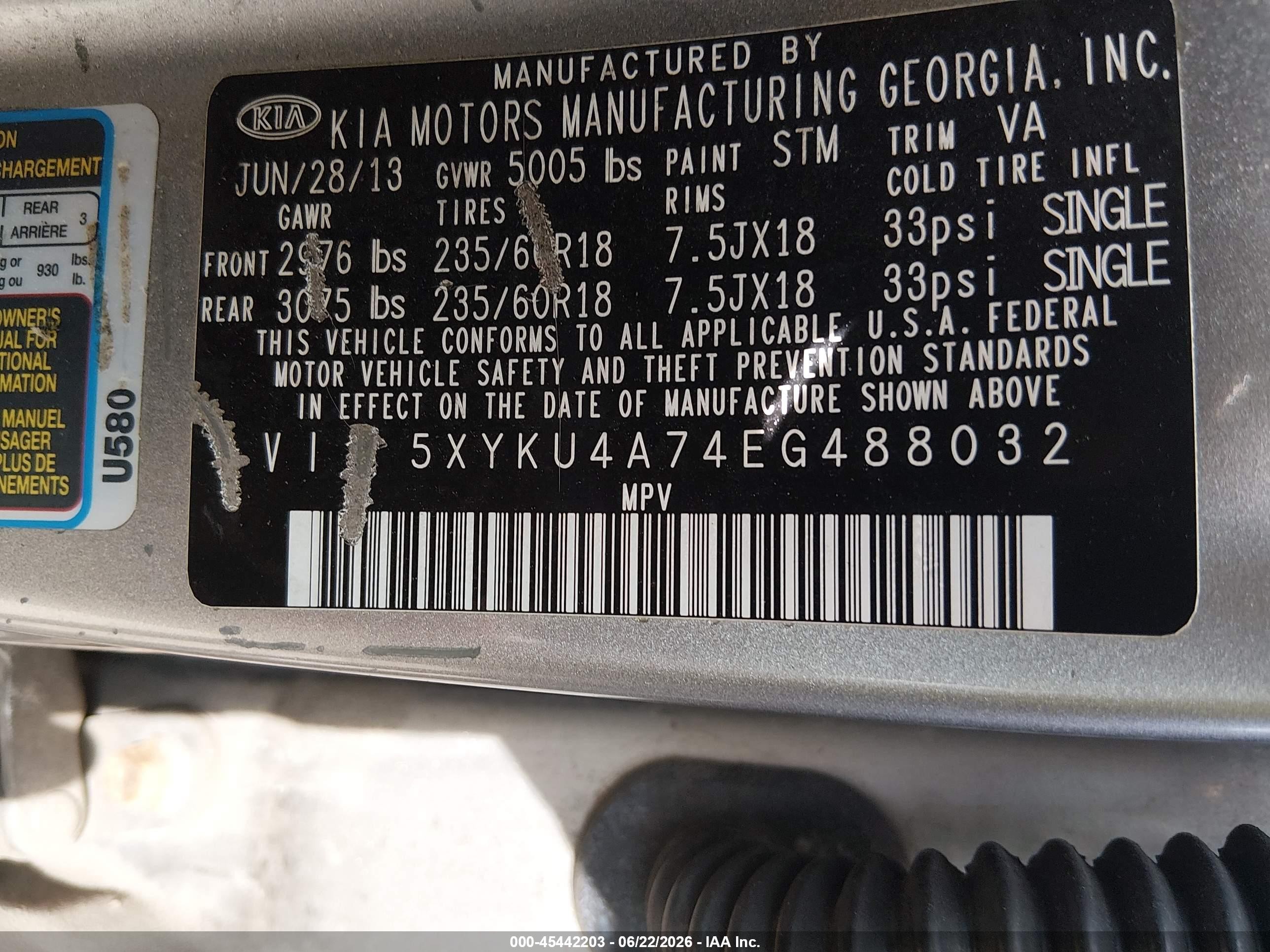 2014 Kia Sorento Ex V6 Gray vin: 5XYKU4A74EG488032