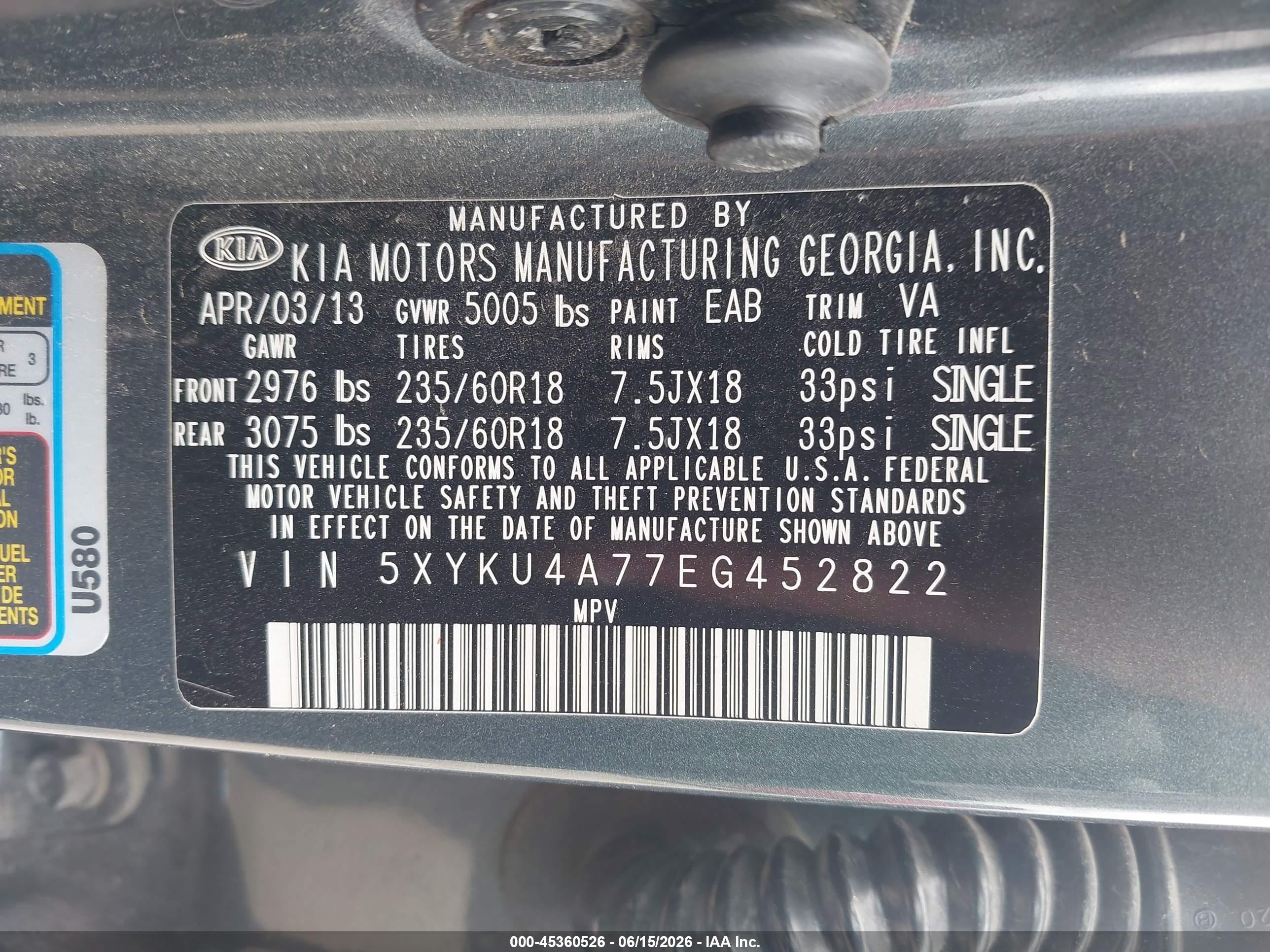 2014 Kia Sorento Ex V6 Gray vin: 5XYKU4A77EG452822