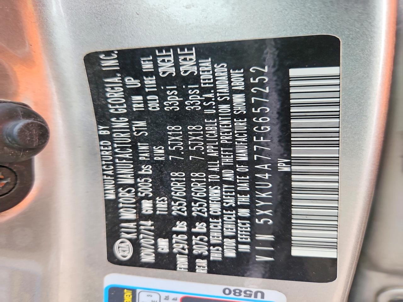 2015 Kia Sorento Ex Silver vin: 5XYKU4A77FG657252