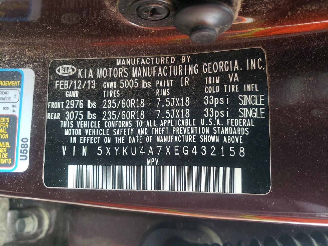 2014 Kia Sorento Ex Burgundy vin: 5XYKU4A7XEG432158
