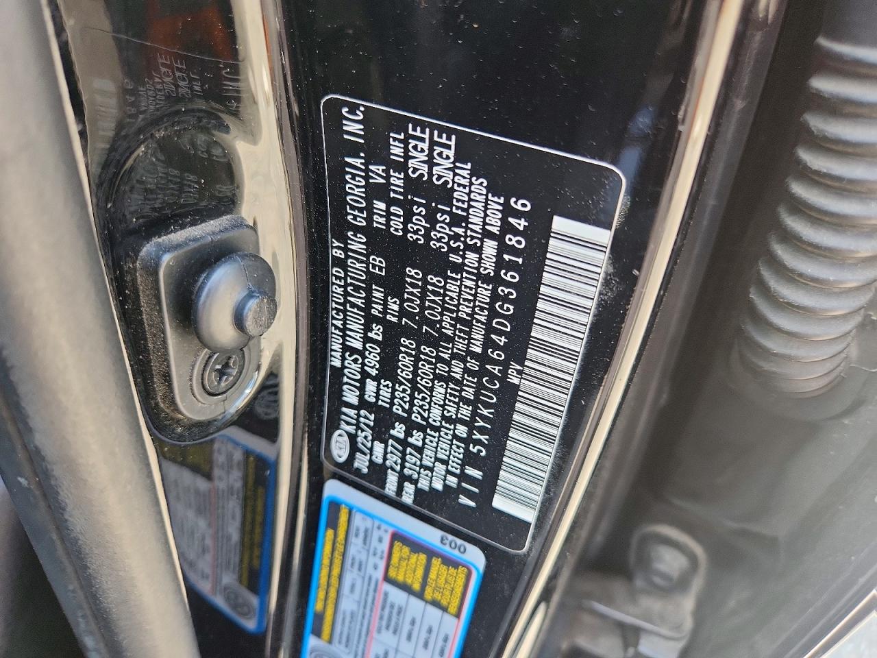 2013 Kia Sorento Ex Black vin: 5XYKUCA64DG361846