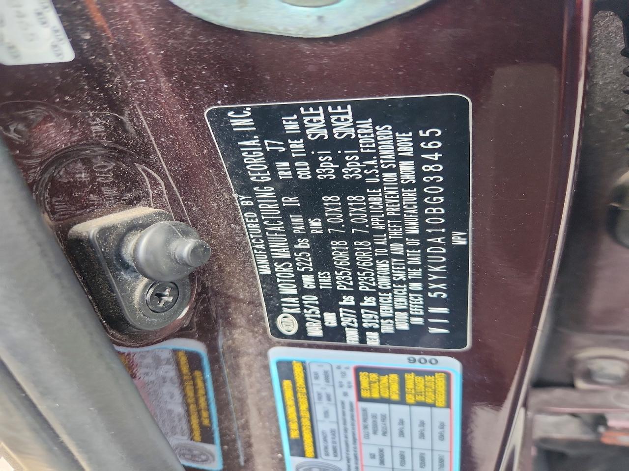 2011 Kia Sorento Ex Maroon vin: 5XYKUDA10BG038465