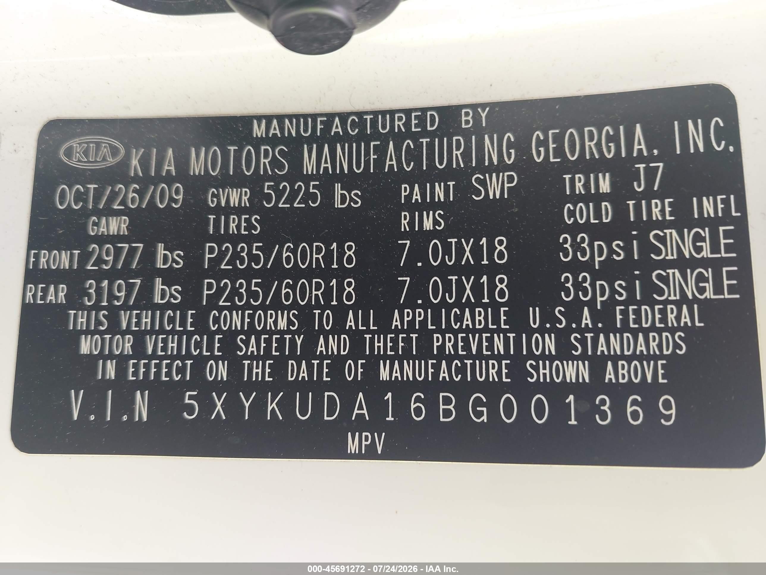 2011 Kia Sorento Ex White vin: 5XYKUDA16BG001369