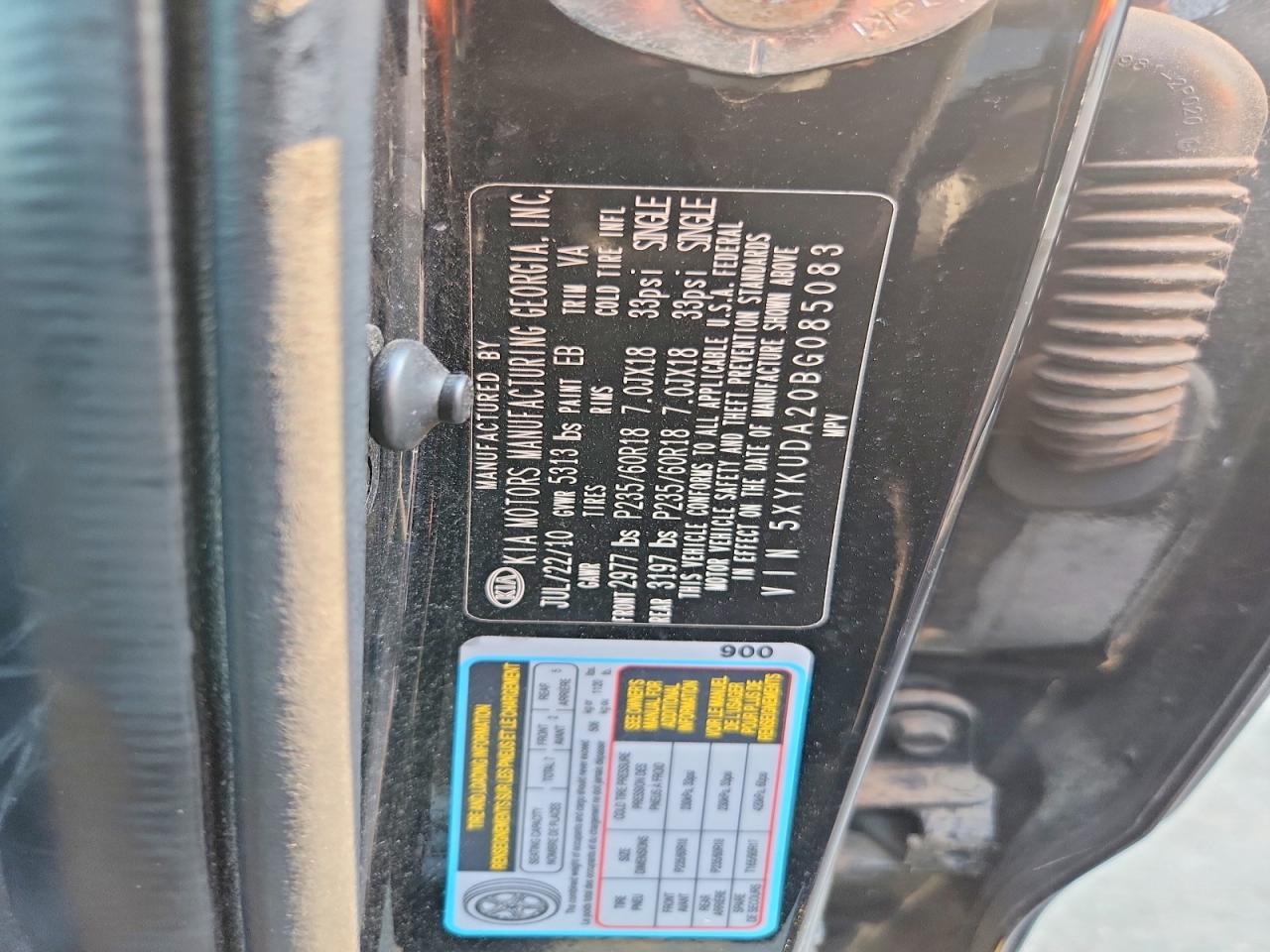2011 Kia Sorento Ex Black vin: 5XYKUDA20BG085083