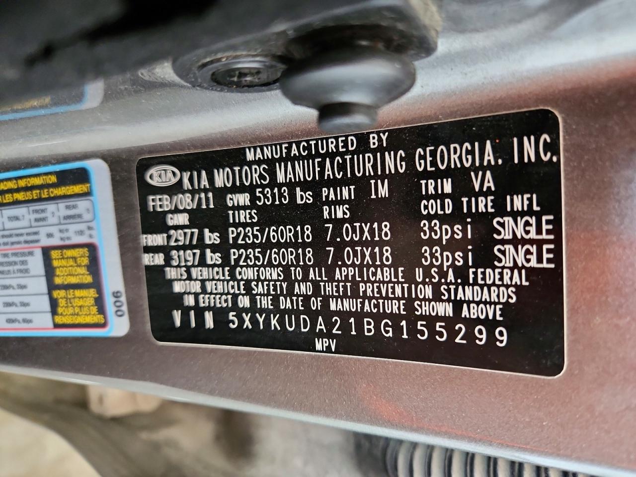 2011 Kia Sorento Ex Gray vin: 5XYKUDA21BG155299