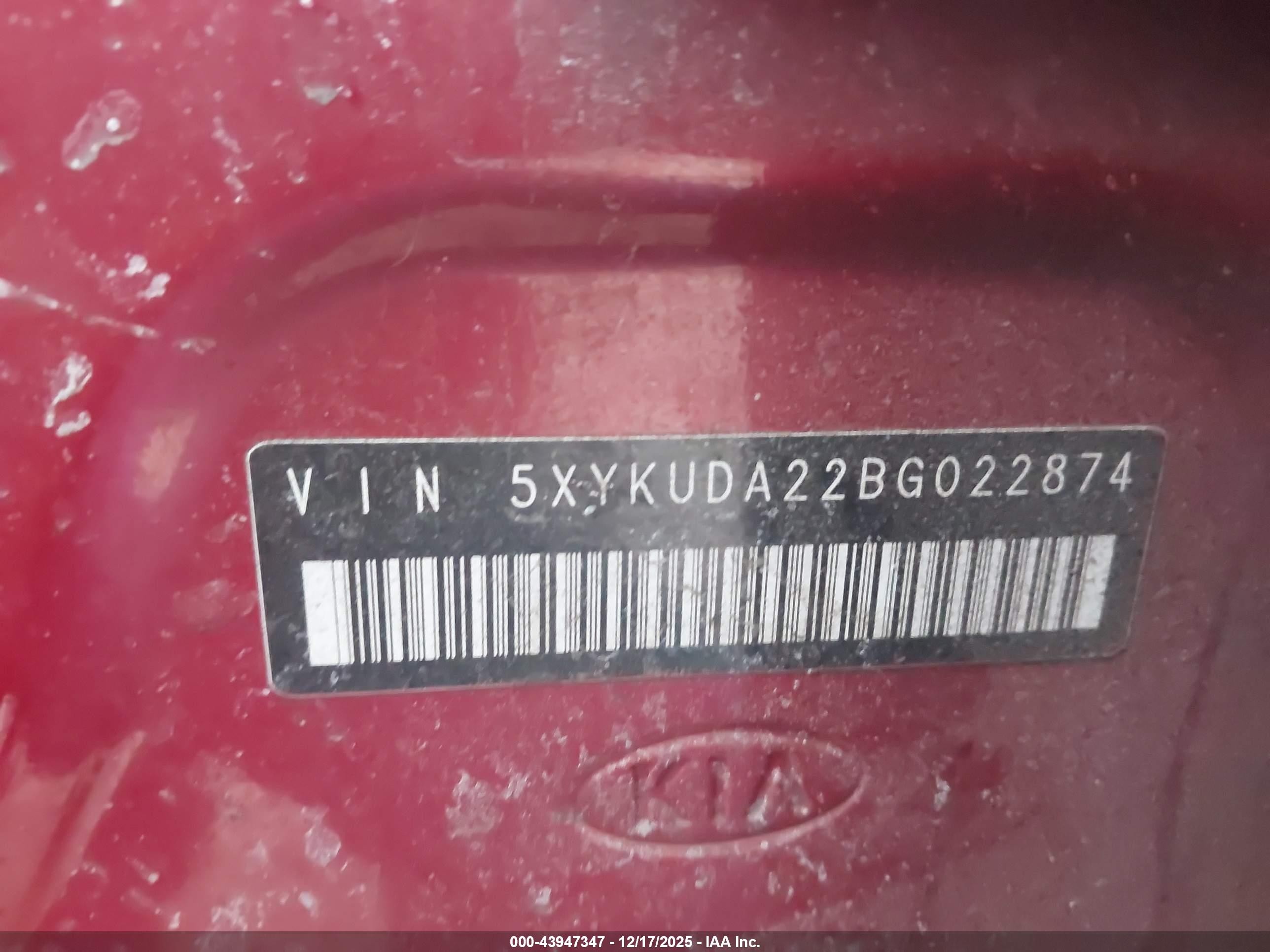 2011 Kia Sorento Ex V6 Красный vin: 5XYKUDA22BG022874