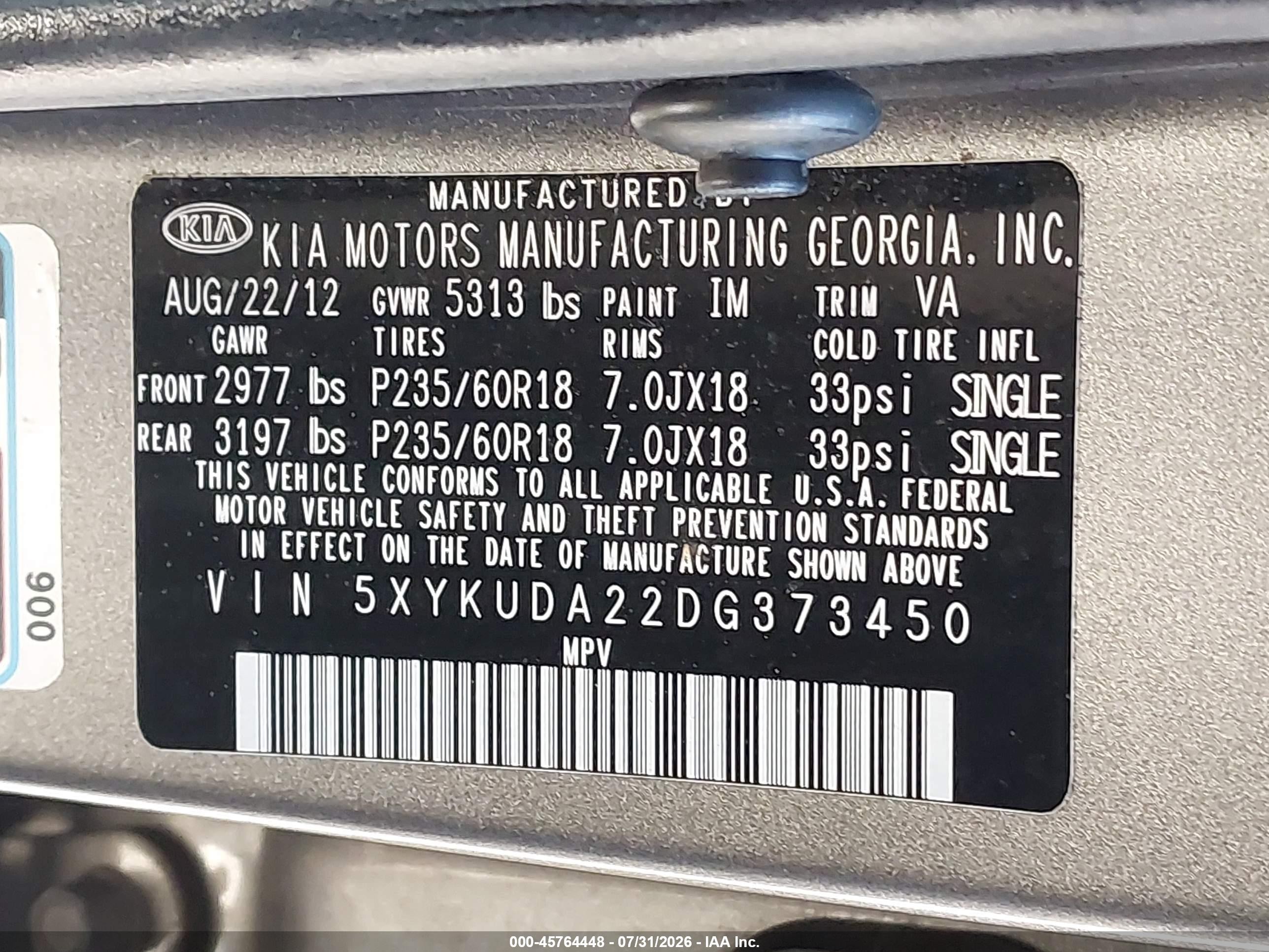 2013 Kia Sorento Ex V6 Серый vin: 5XYKUDA22DG373450