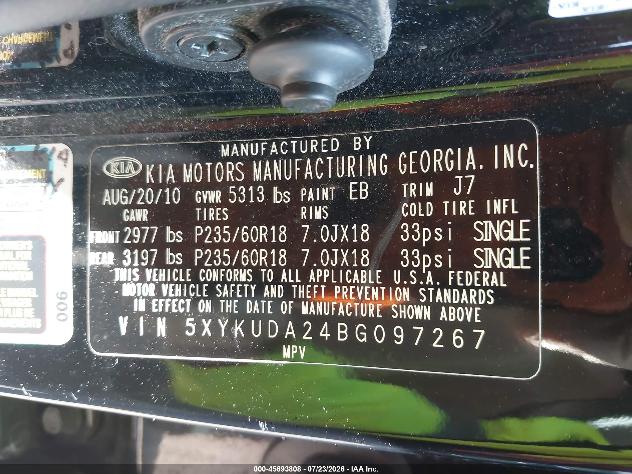 2011 Kia Sorento Ex V6 Black vin: 5XYKUDA24BG097267