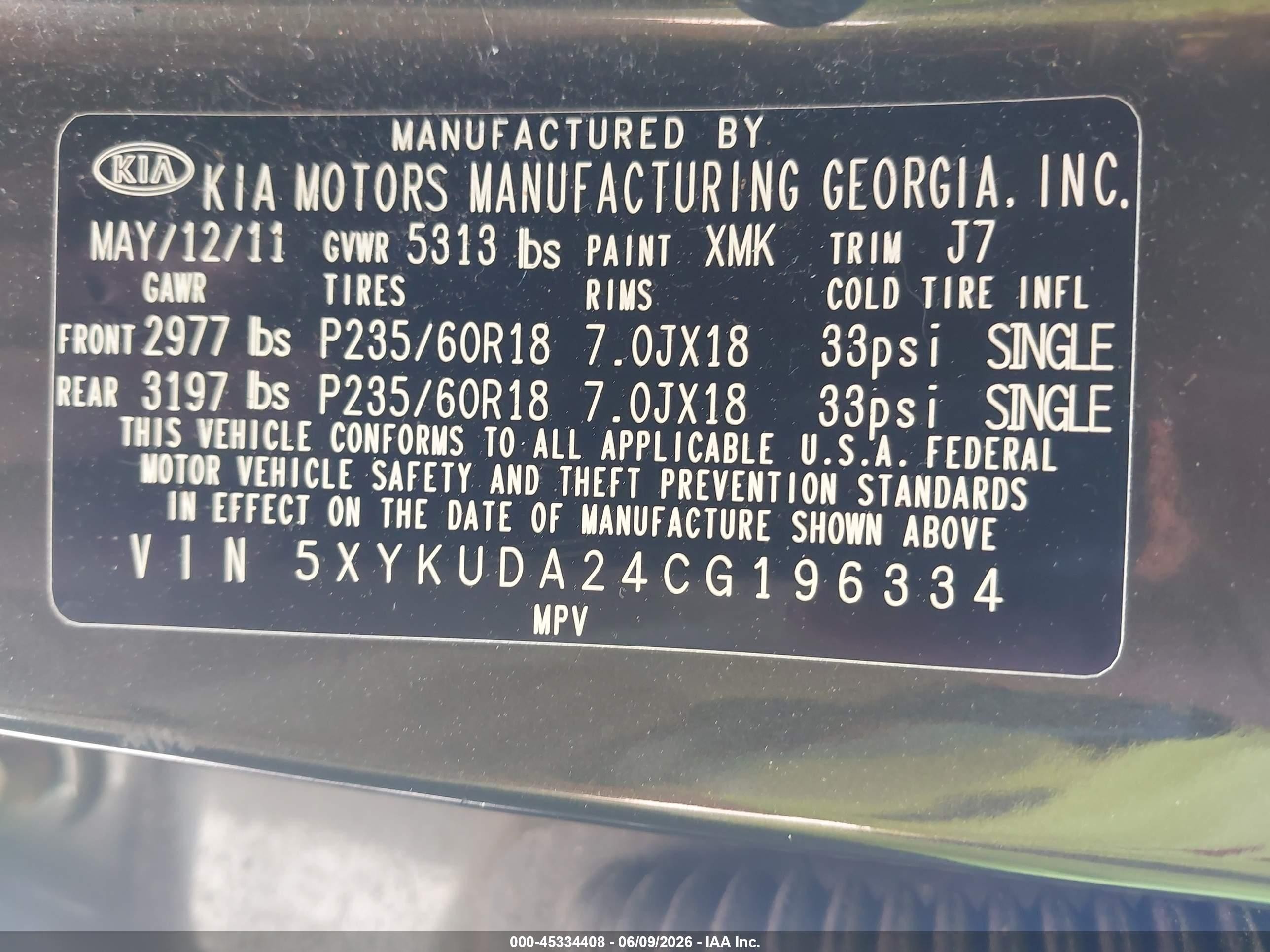 2012 Kia Sorento Ex V6 Green vin: 5XYKUDA24CG196334