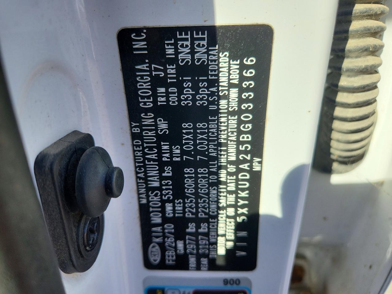 2011 Kia Sorento Ex White vin: 5XYKUDA25BG033366