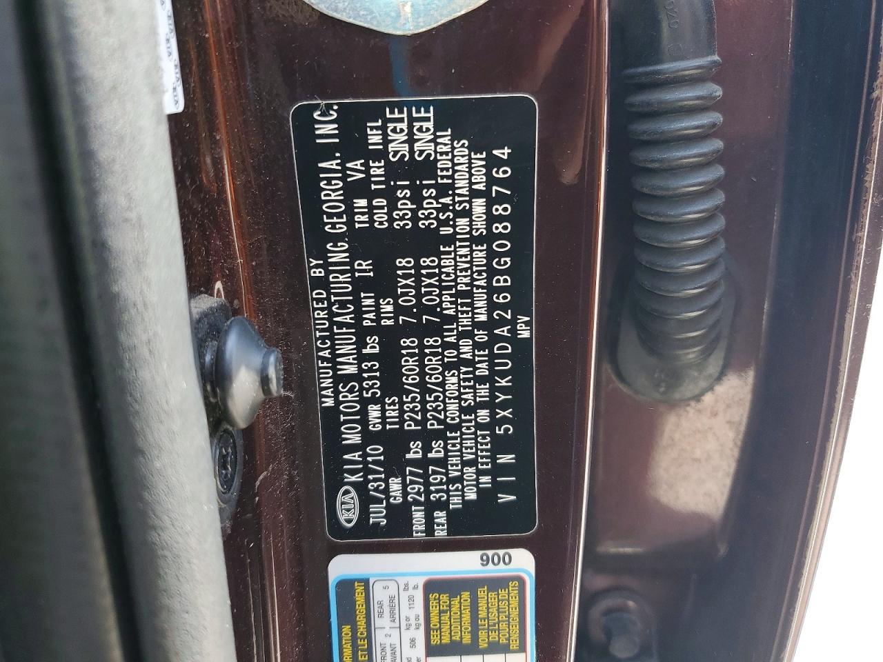 2011 Kia Sorento Ex Burgundy vin: 5XYKUDA26BG088764