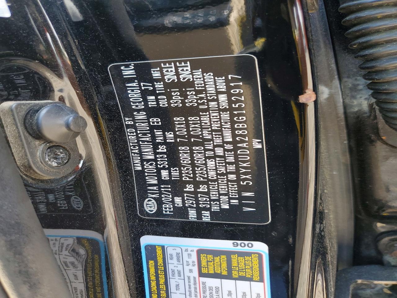 2011 Kia Sorento Ex Black vin: 5XYKUDA28BG152917