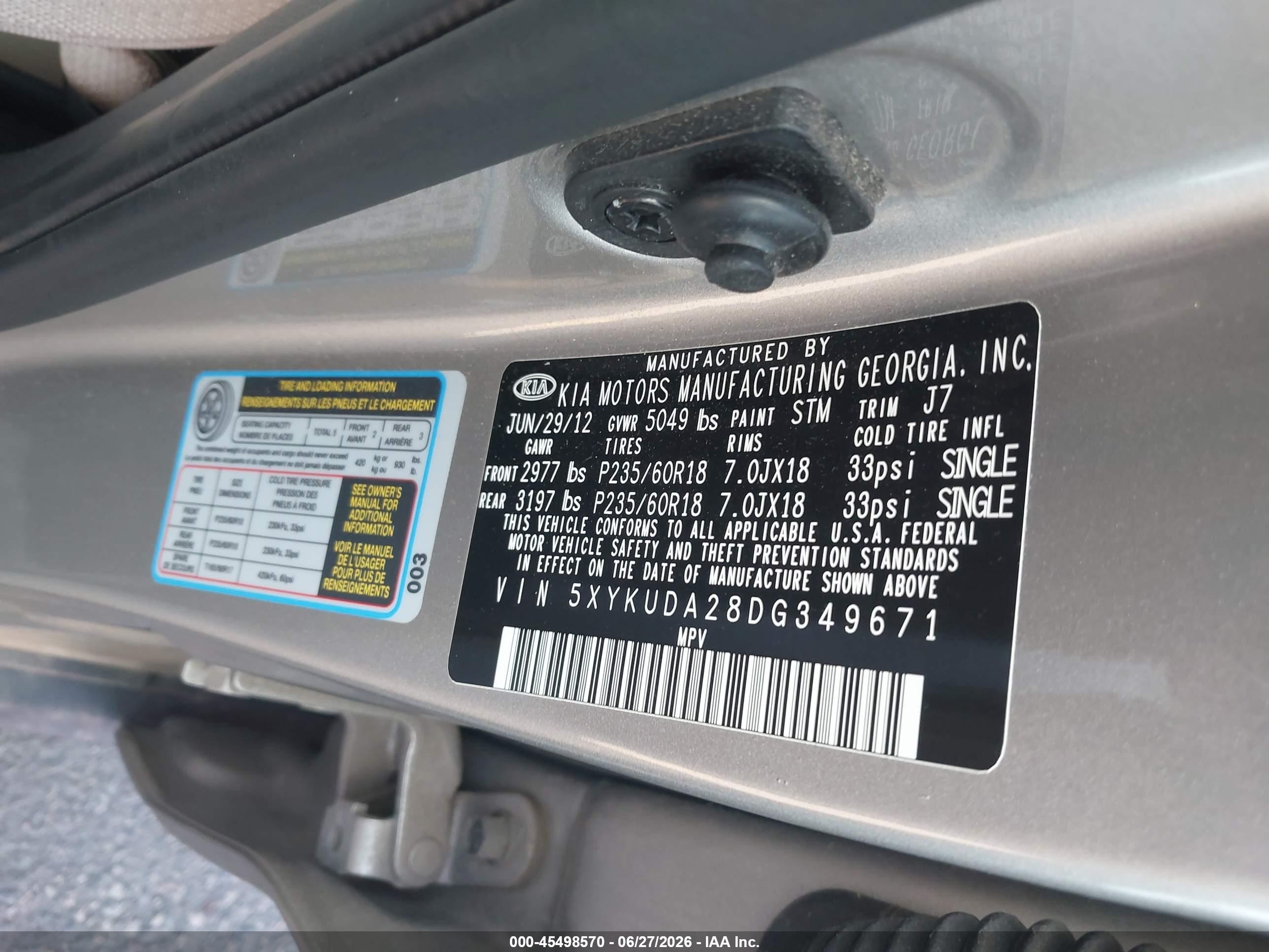 2013 Kia Sorento Ex V6 Gray vin: 5XYKUDA28DG349671