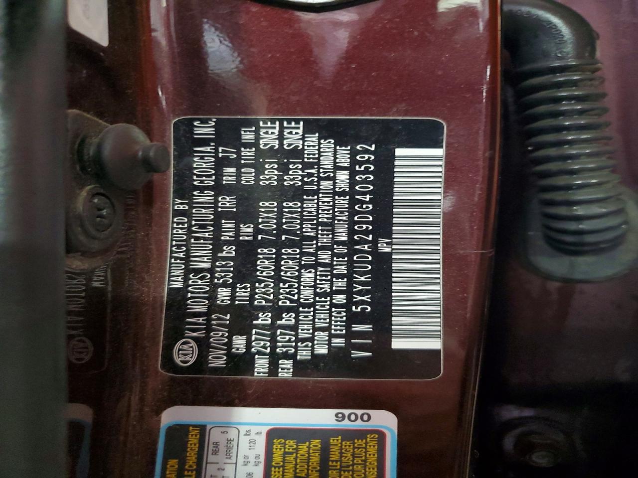 2013 Kia Sorento Ex Burgundy vin: 5XYKUDA29DG403592