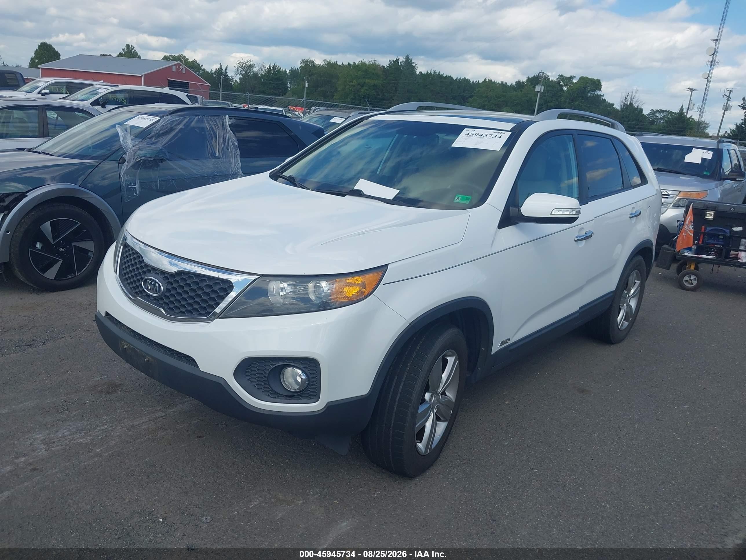 2013 Kia Sorento Ex V6 White vin: 5XYKUDA2XDG412849