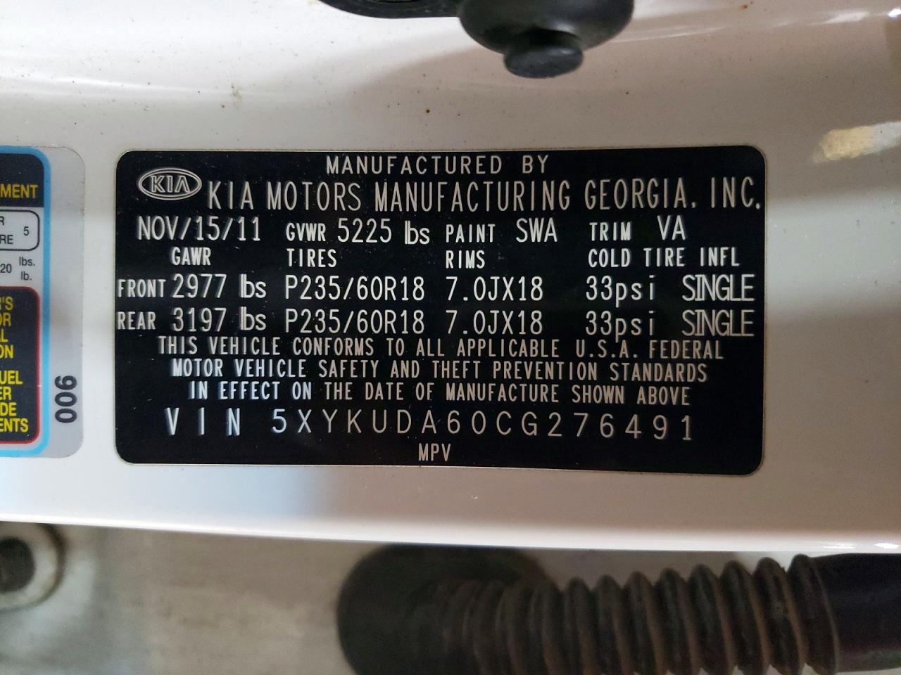 2012 Kia Sorento Ex White vin: 5XYKUDA60CG276491