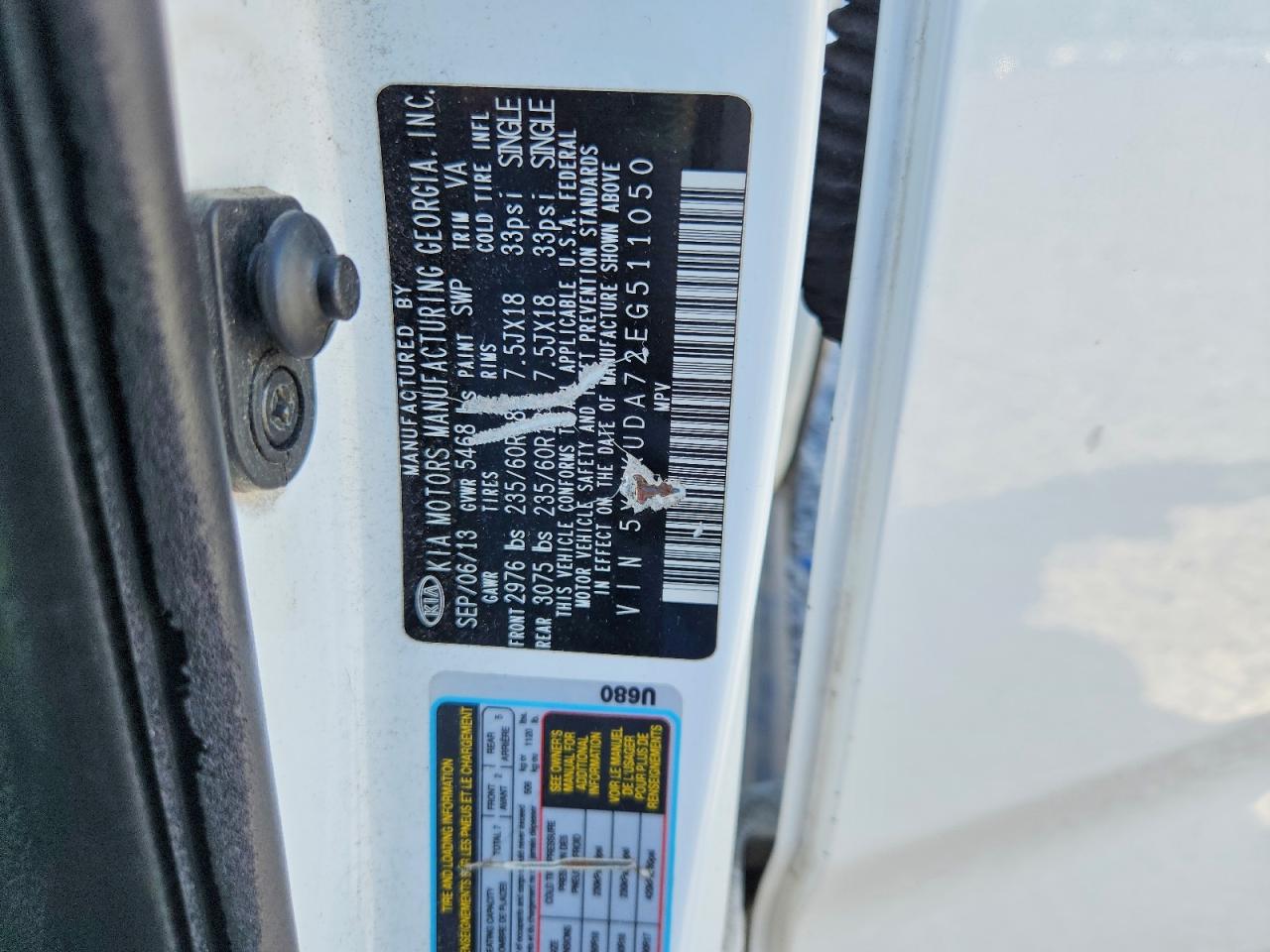 2014 Kia Sorento Ex White vin: 5XYKUDA72EG511050