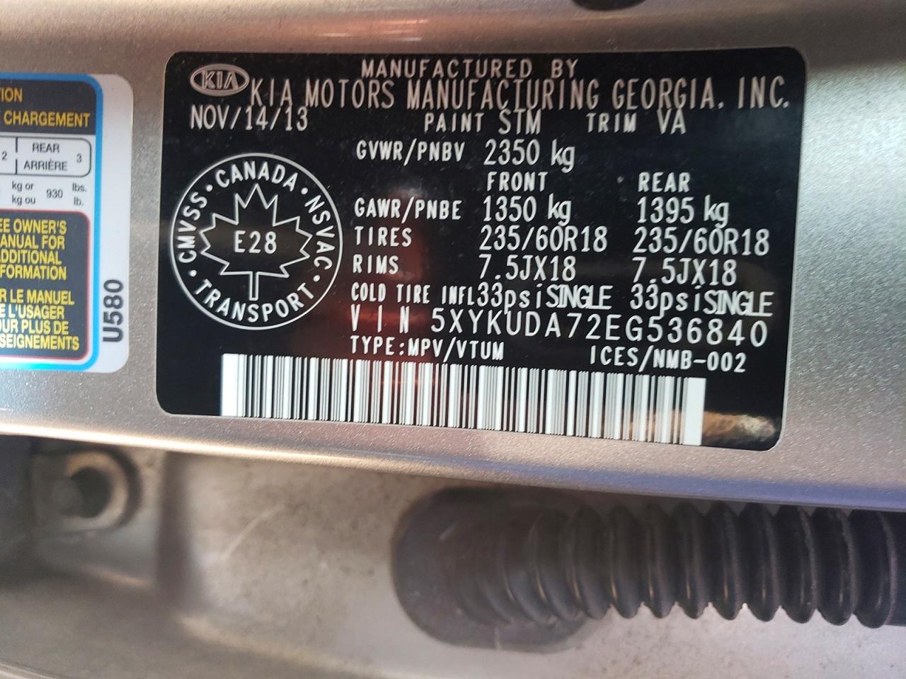 2014 Kia Sorento Ex Silver vin: 5XYKUDA72EG536840