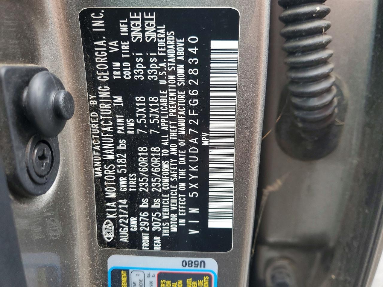 2015 Kia Sorento Ex Charcoal vin: 5XYKUDA72FG628340