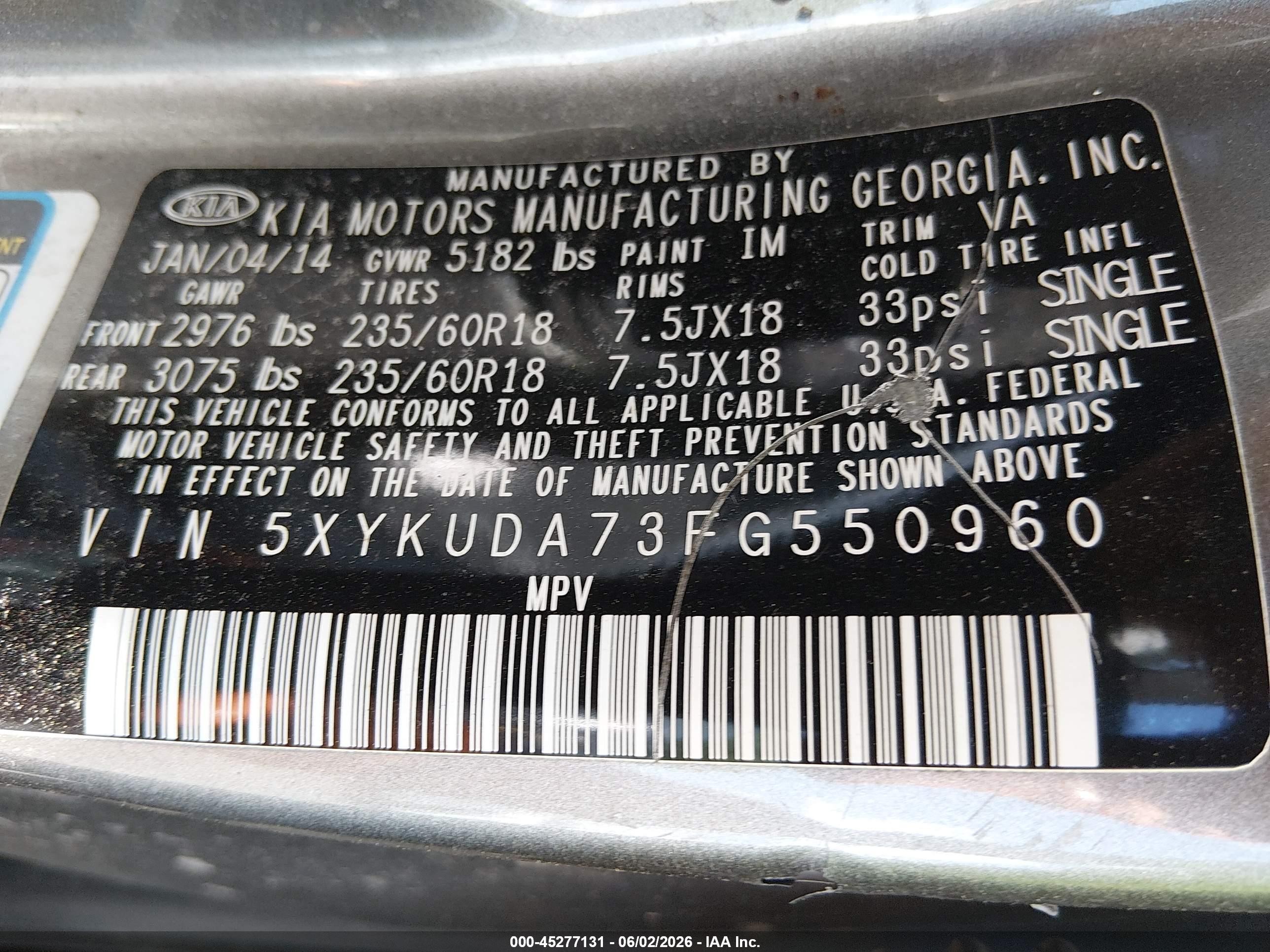 2015 Kia Sorento Ex V6 Gray vin: 5XYKUDA73FG550960