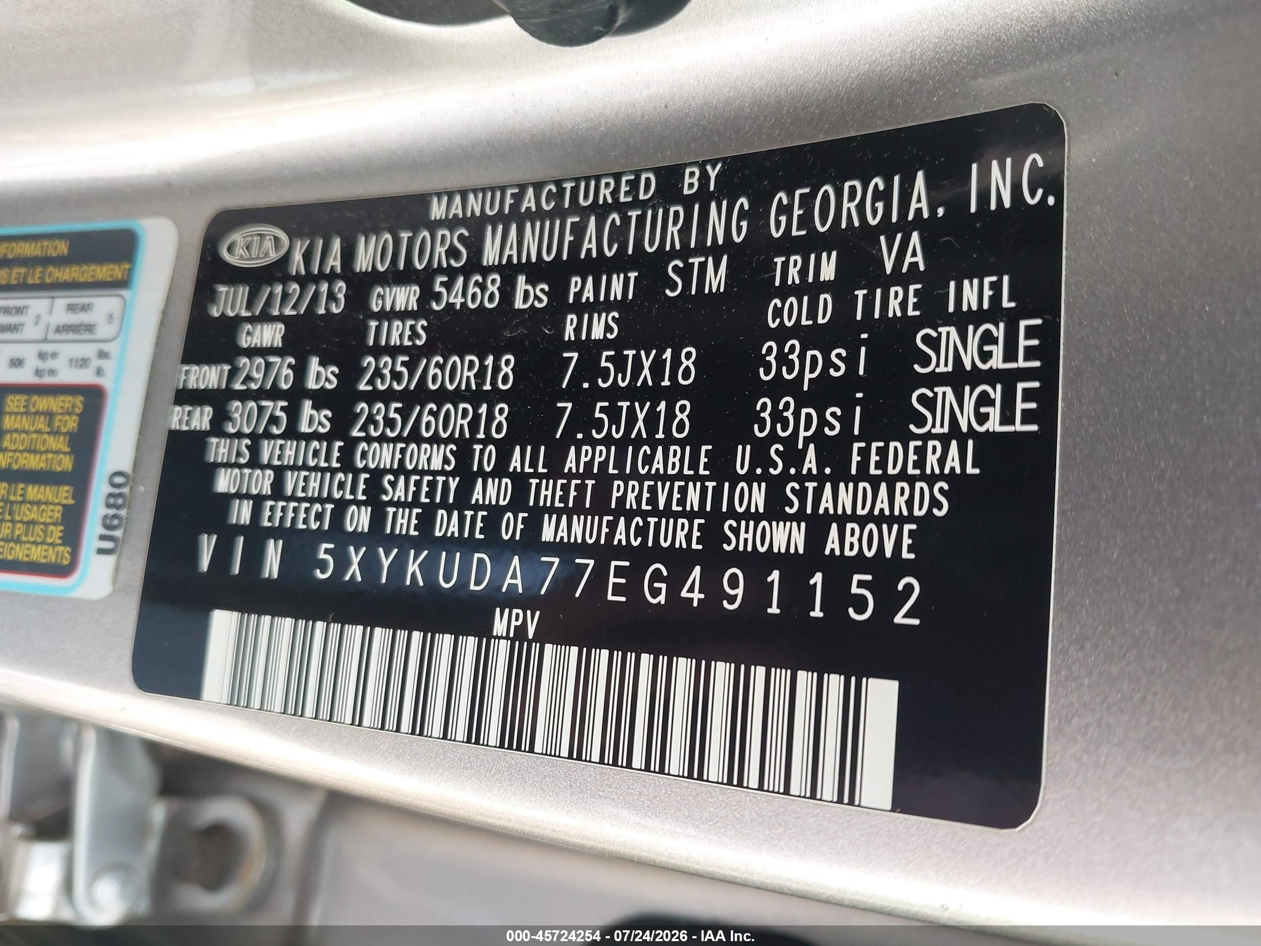 2014 Kia Sorento Ex V6 Silver vin: 5XYKUDA77EG491152