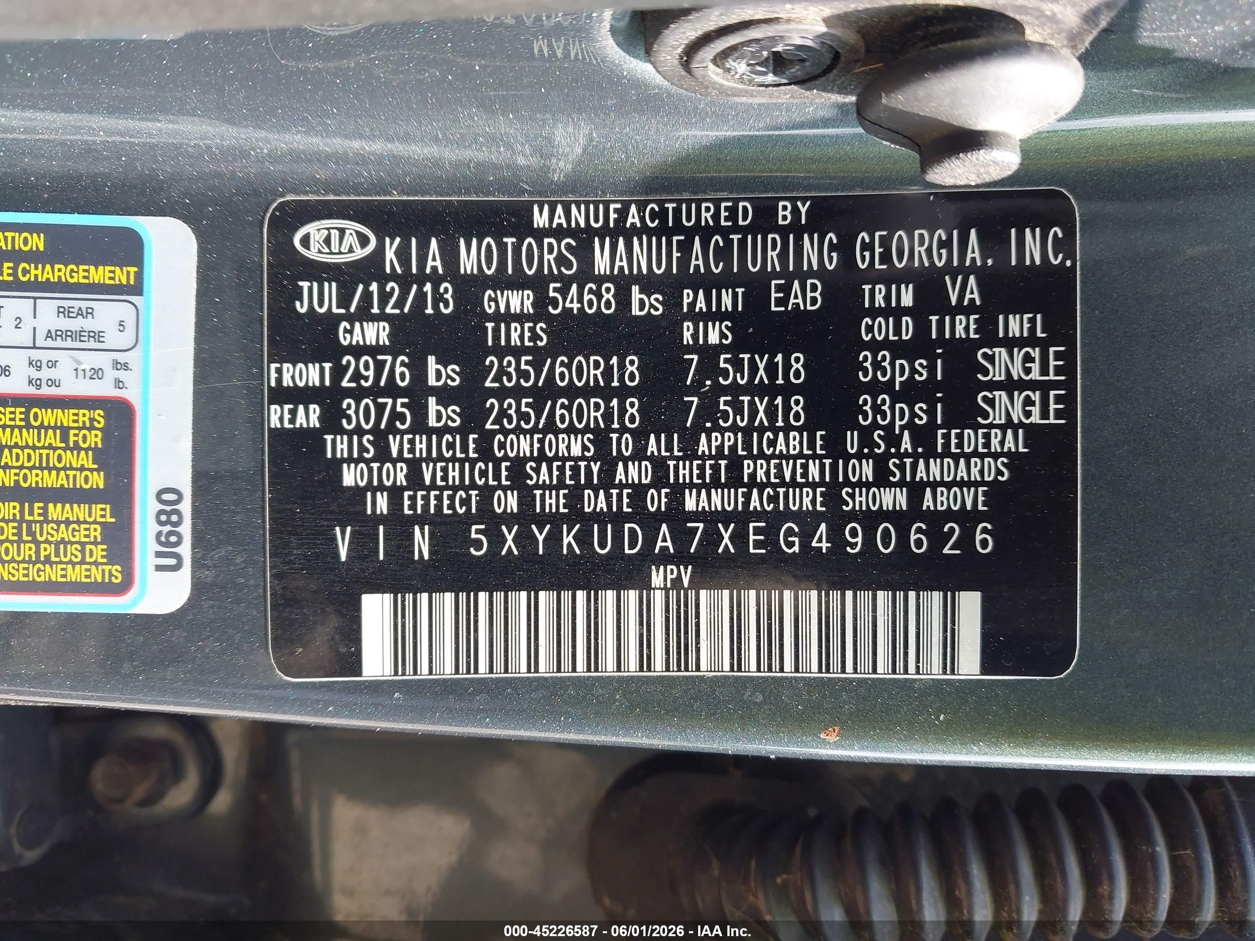 2014 Kia Sorento Ex V6 Gray vin: 5XYKUDA7XEG490626