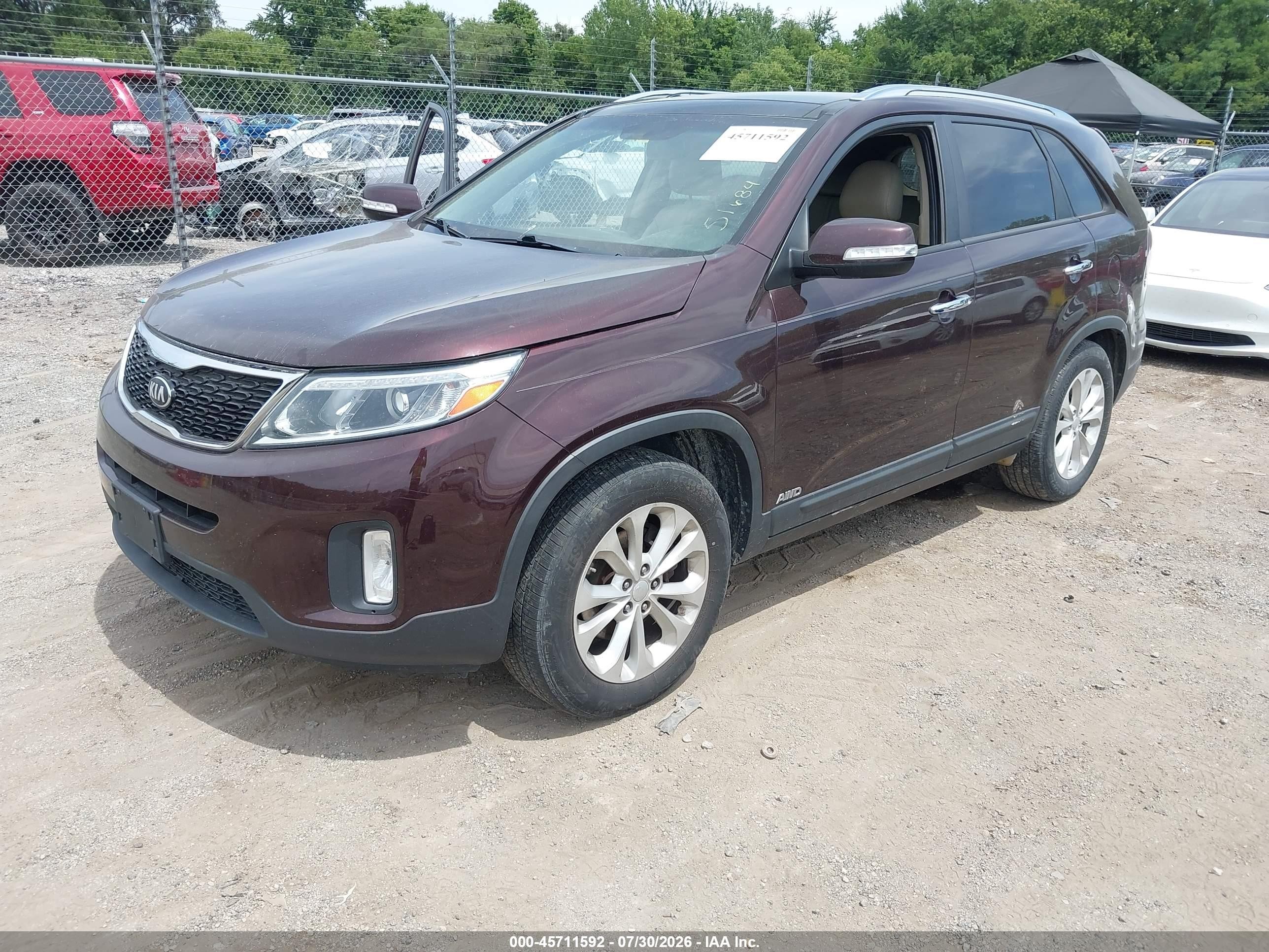 2014 Kia Sorento Ex V6 Purple vin: 5XYKUDA7XEG531627