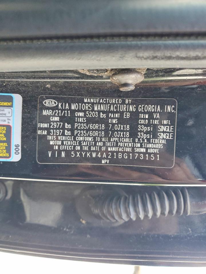 2011 Kia Sorento Sx Черный vin: 5XYKW4A21BG173151
