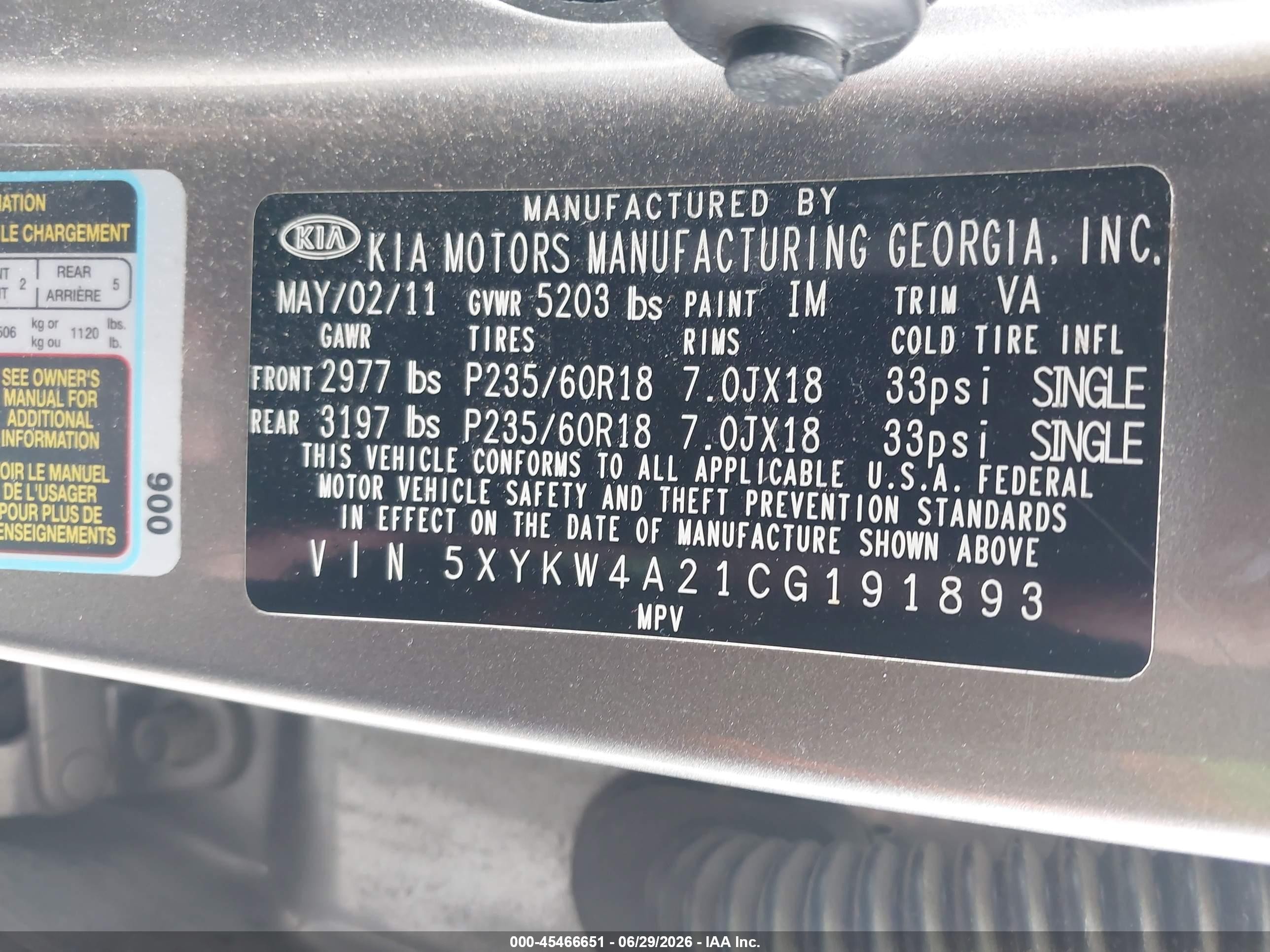 2012 Kia Sorento Sx V6 Gray vin: 5XYKW4A21CG191893