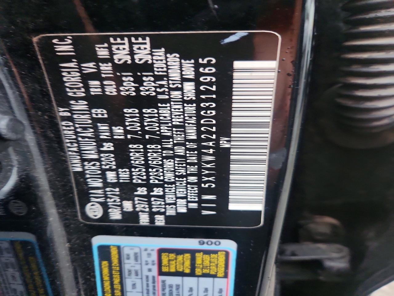 2013 Kia Sorento Sx Черный vin: 5XYKW4A22DG312965