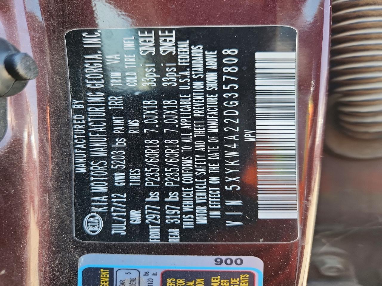 2013 Kia Sorento Sx Burgundy vin: 5XYKW4A22DG357808