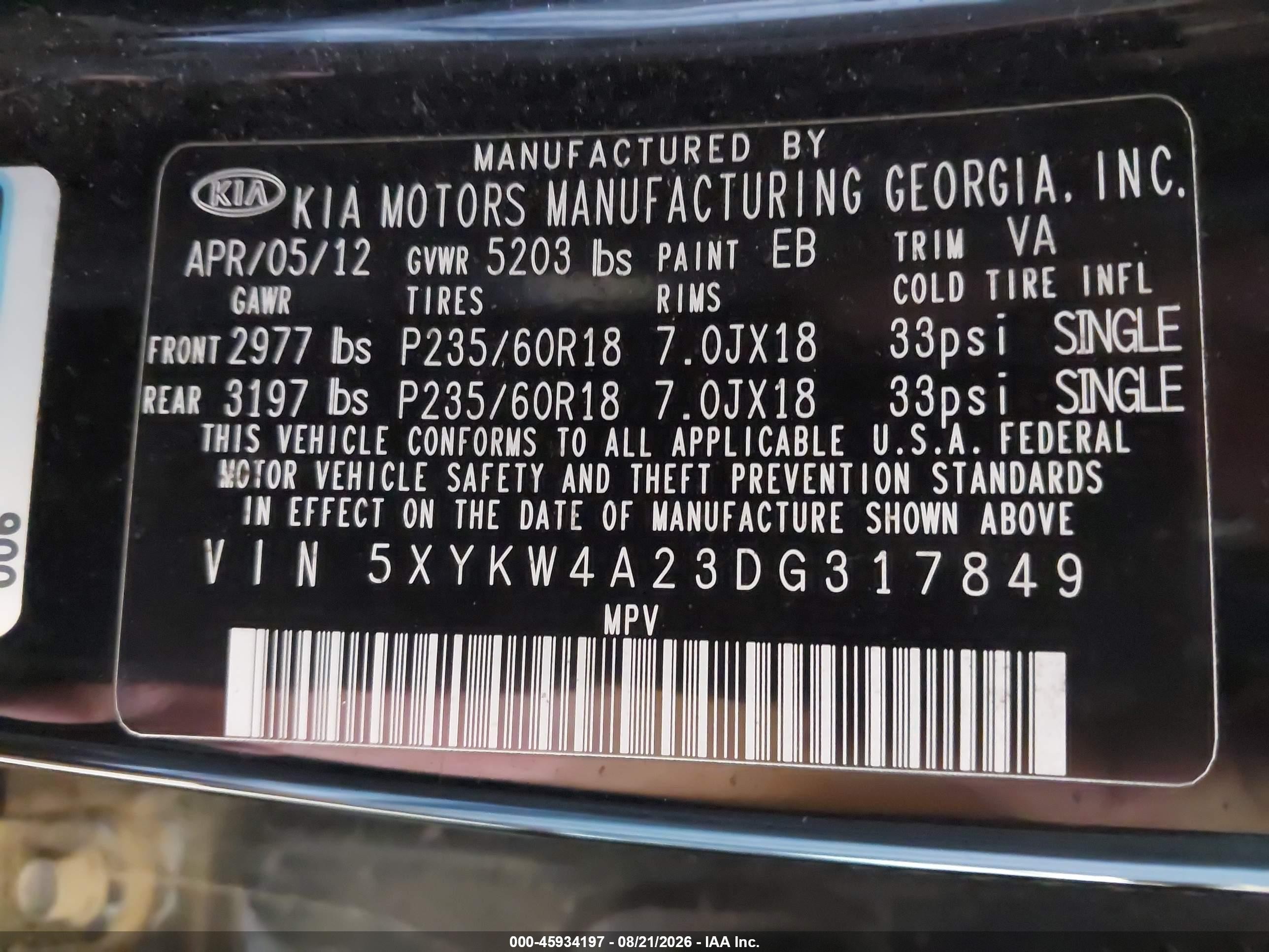 2013 Kia Sorento Sx Black vin: 5XYKW4A23DG317849