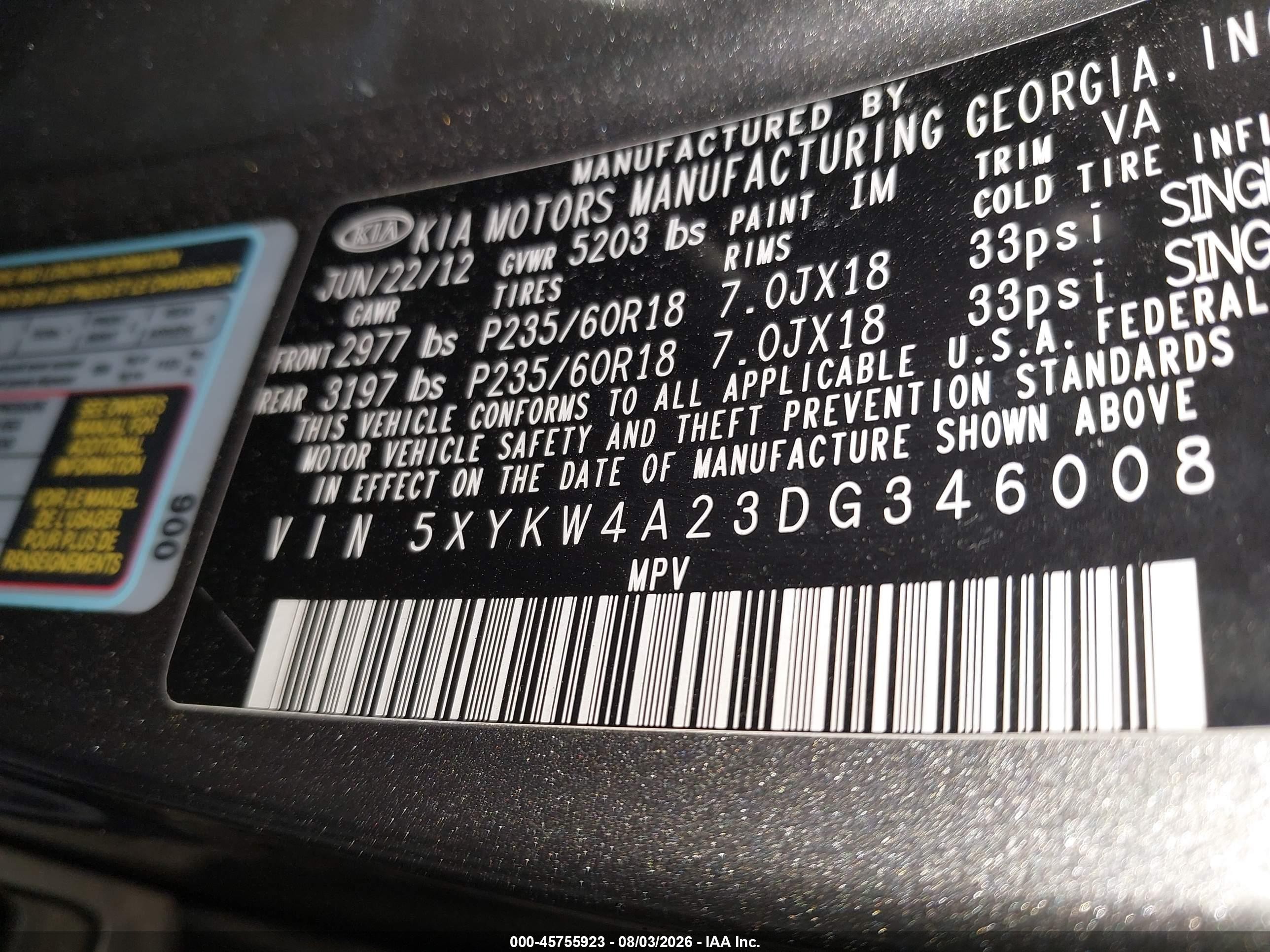 2013 Kia Sorento Sx Gray vin: 5XYKW4A23DG346008