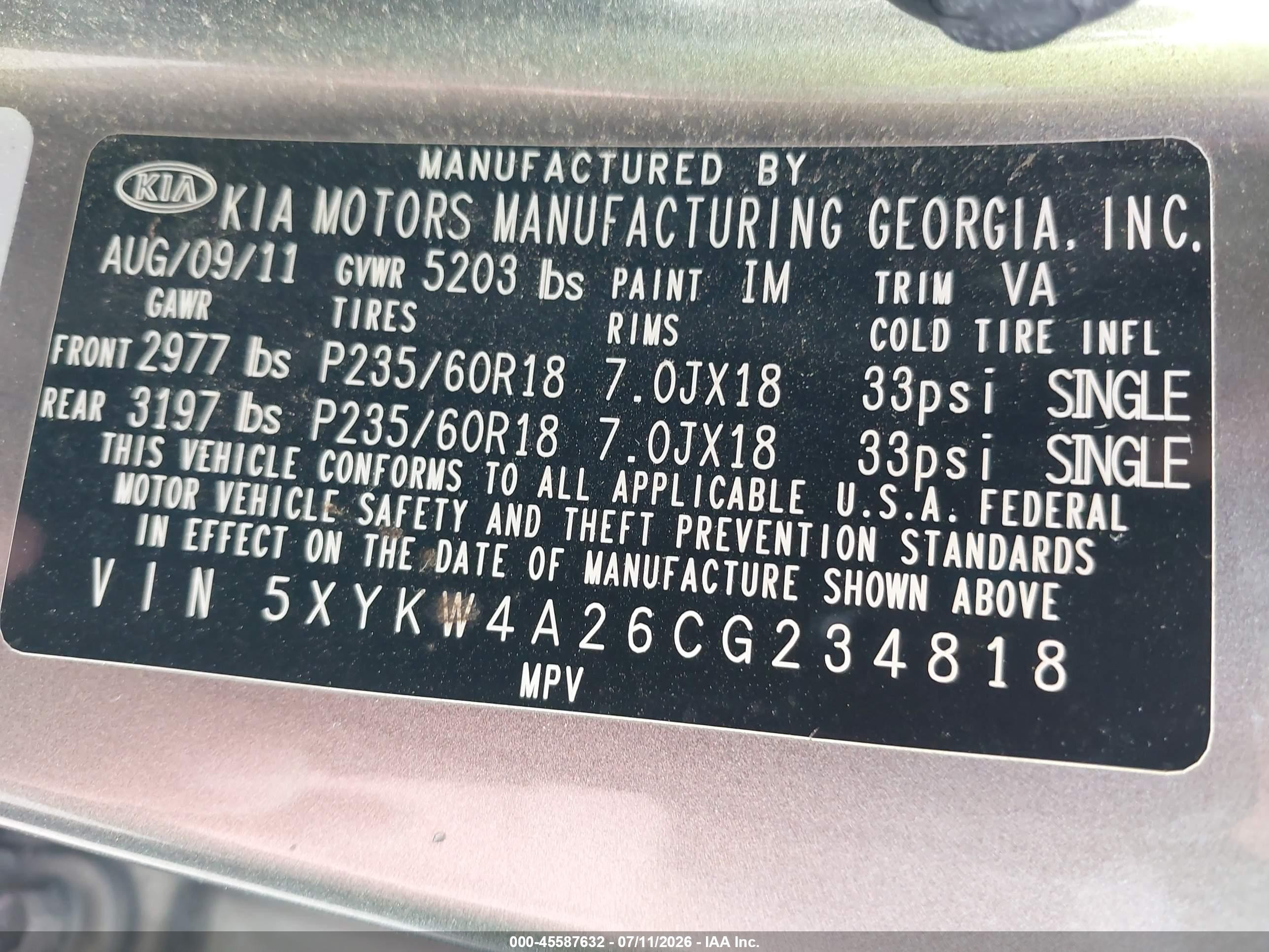 2012 Kia Sorento Sx V6 Gray vin: 5XYKW4A26CG234818