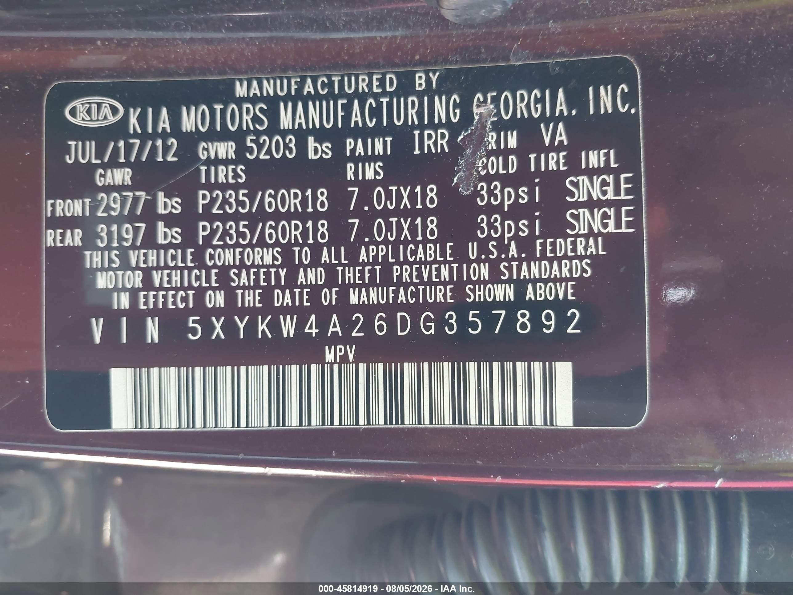 2013 Kia Sorento Sx Maroon vin: 5XYKW4A26DG357892