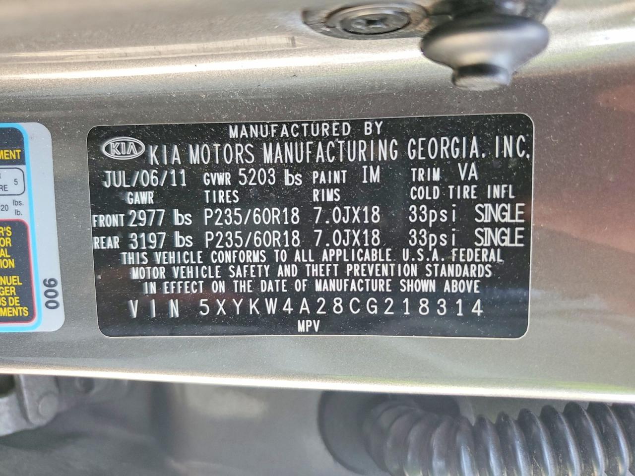 2012 Kia Sorento Sx Gray vin: 5XYKW4A28CG218314