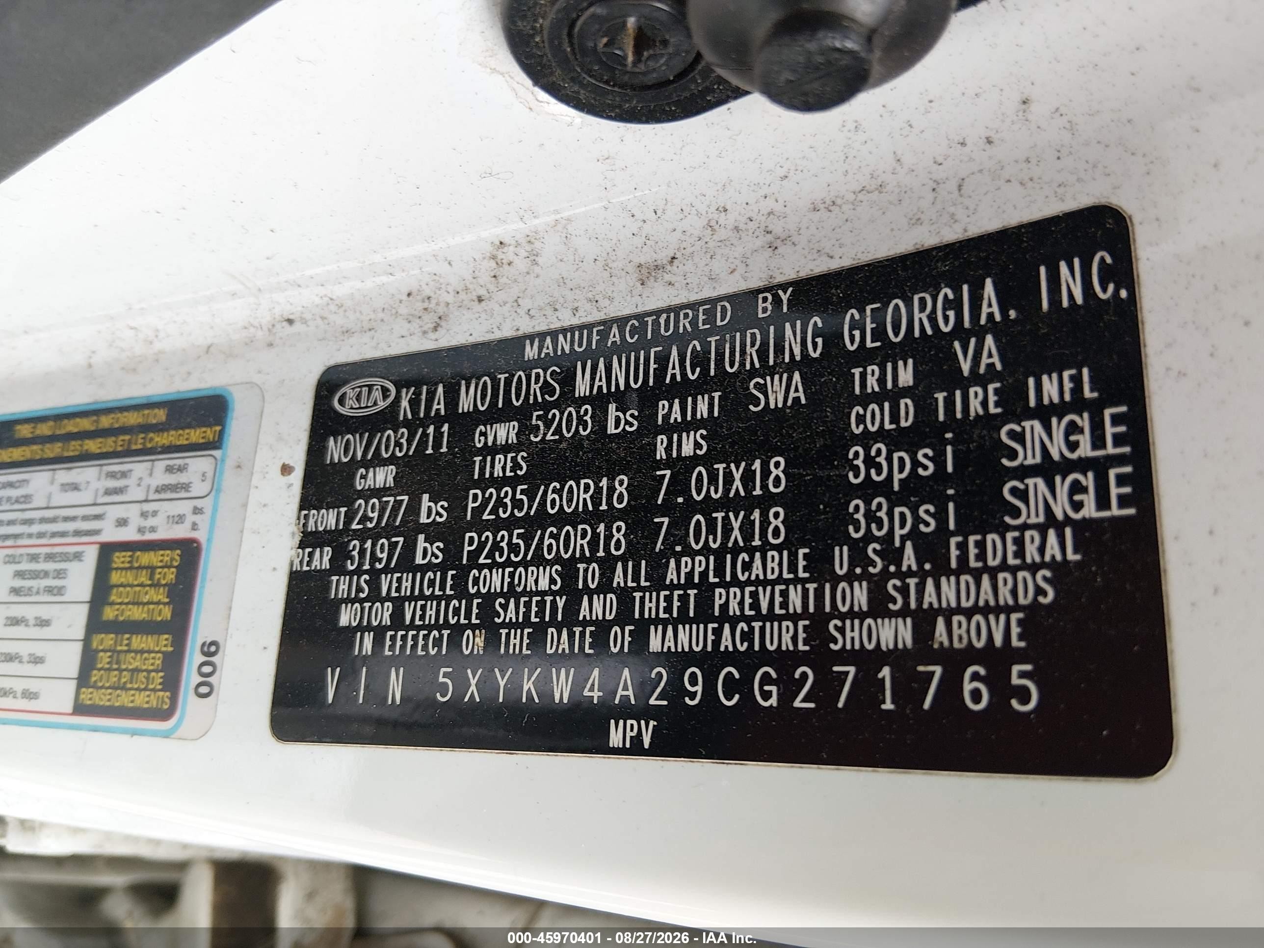2012 Kia Sorento Sx V6 White vin: 5XYKW4A29CG271765